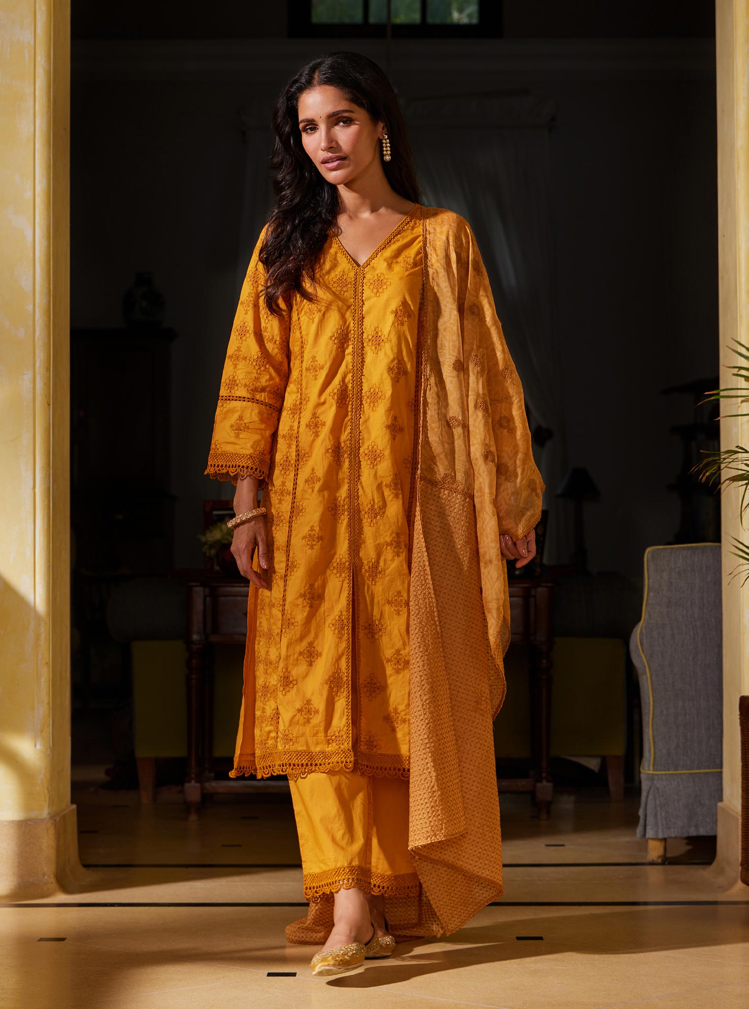 Mulmul Supima Cotton Seher Orange Pant