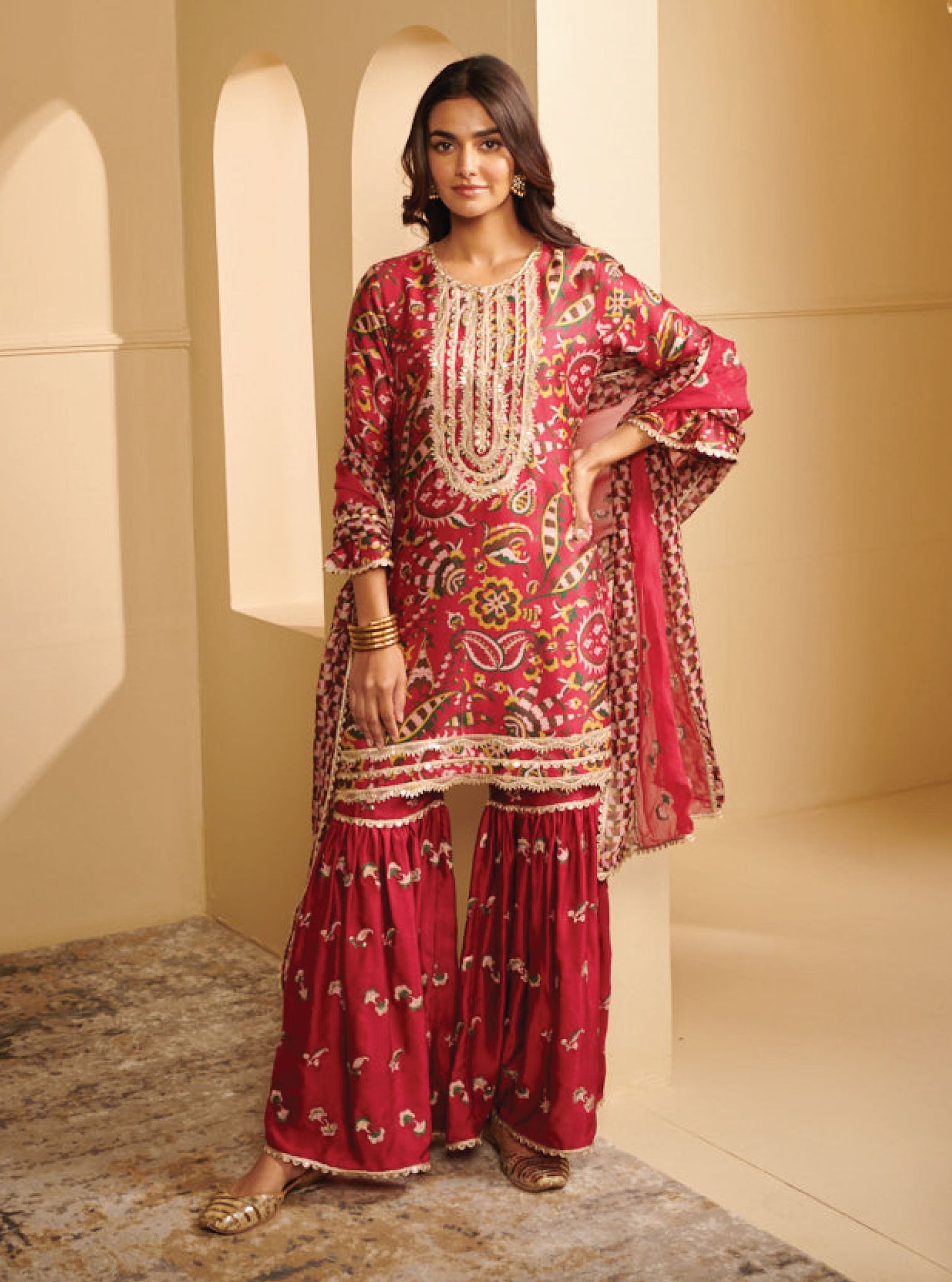Vida Cupro Fuchsia Kurta with Garara Set