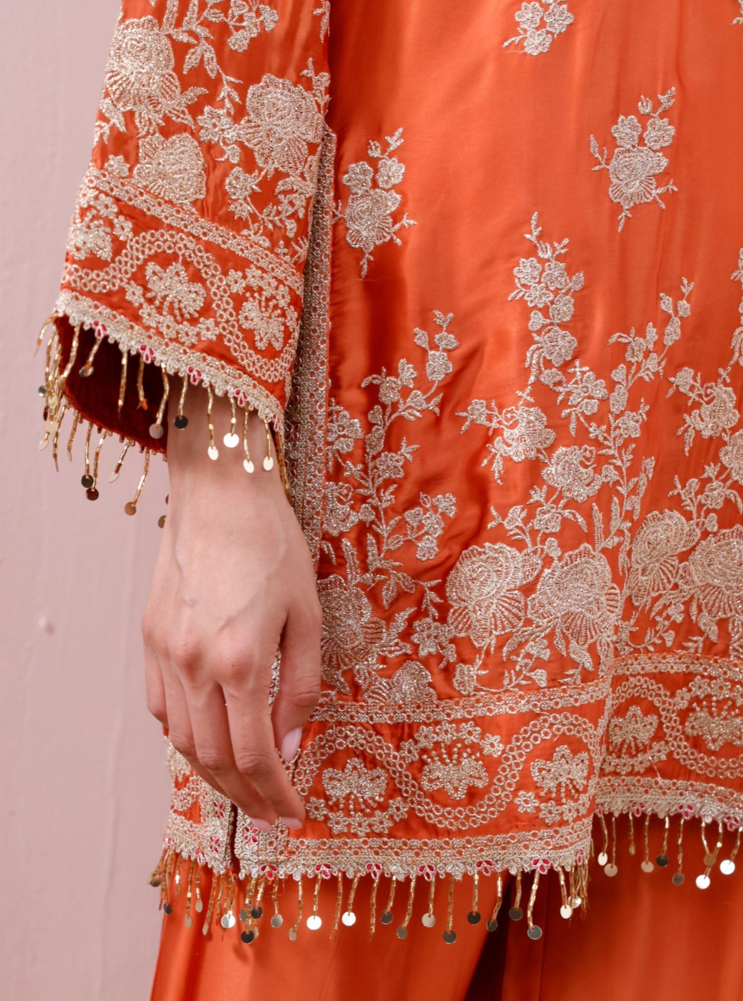 Saaj Cupro Satin Orange Kurta Set