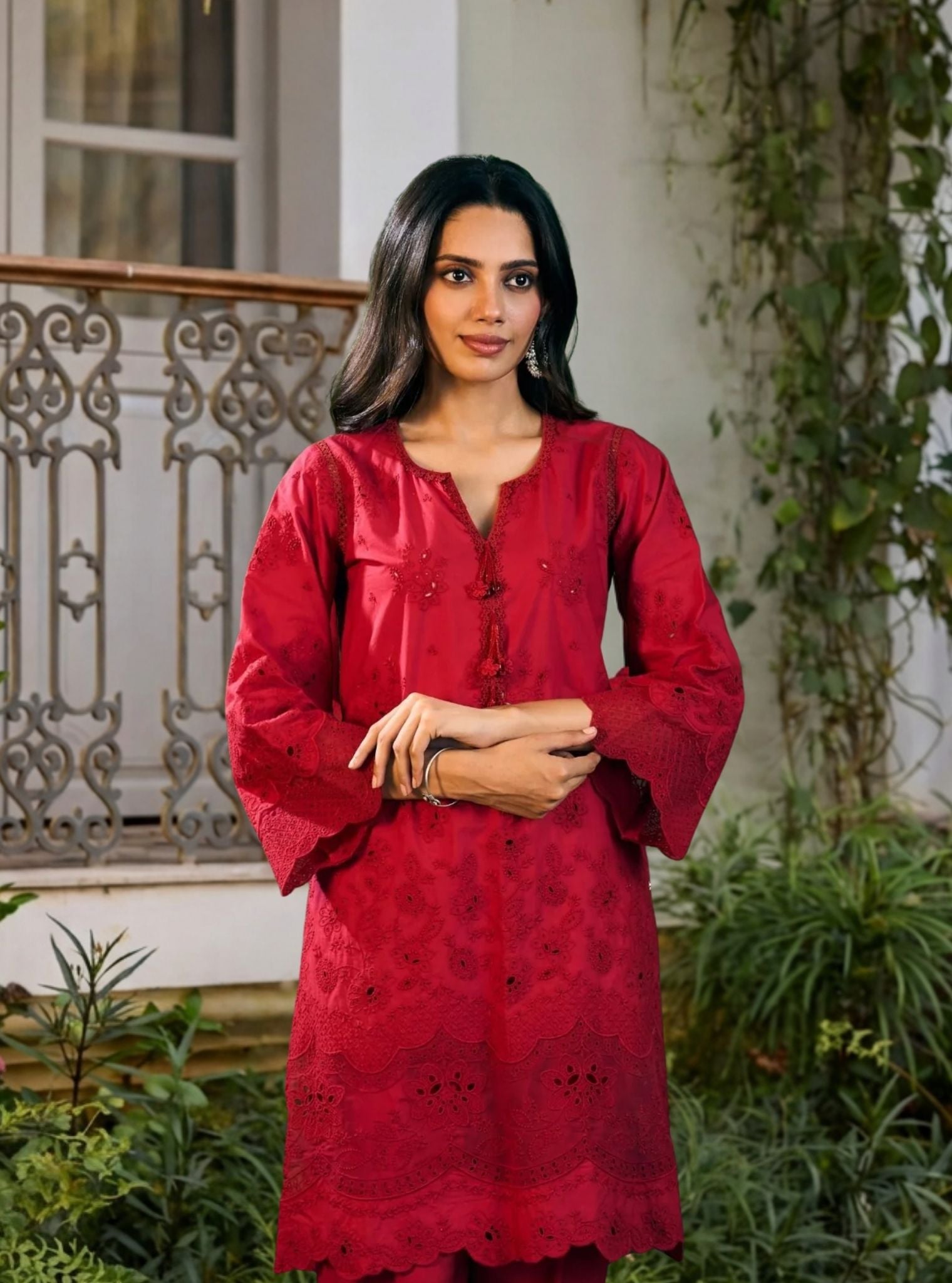 Riva Supima Cotton Red Kurta Set