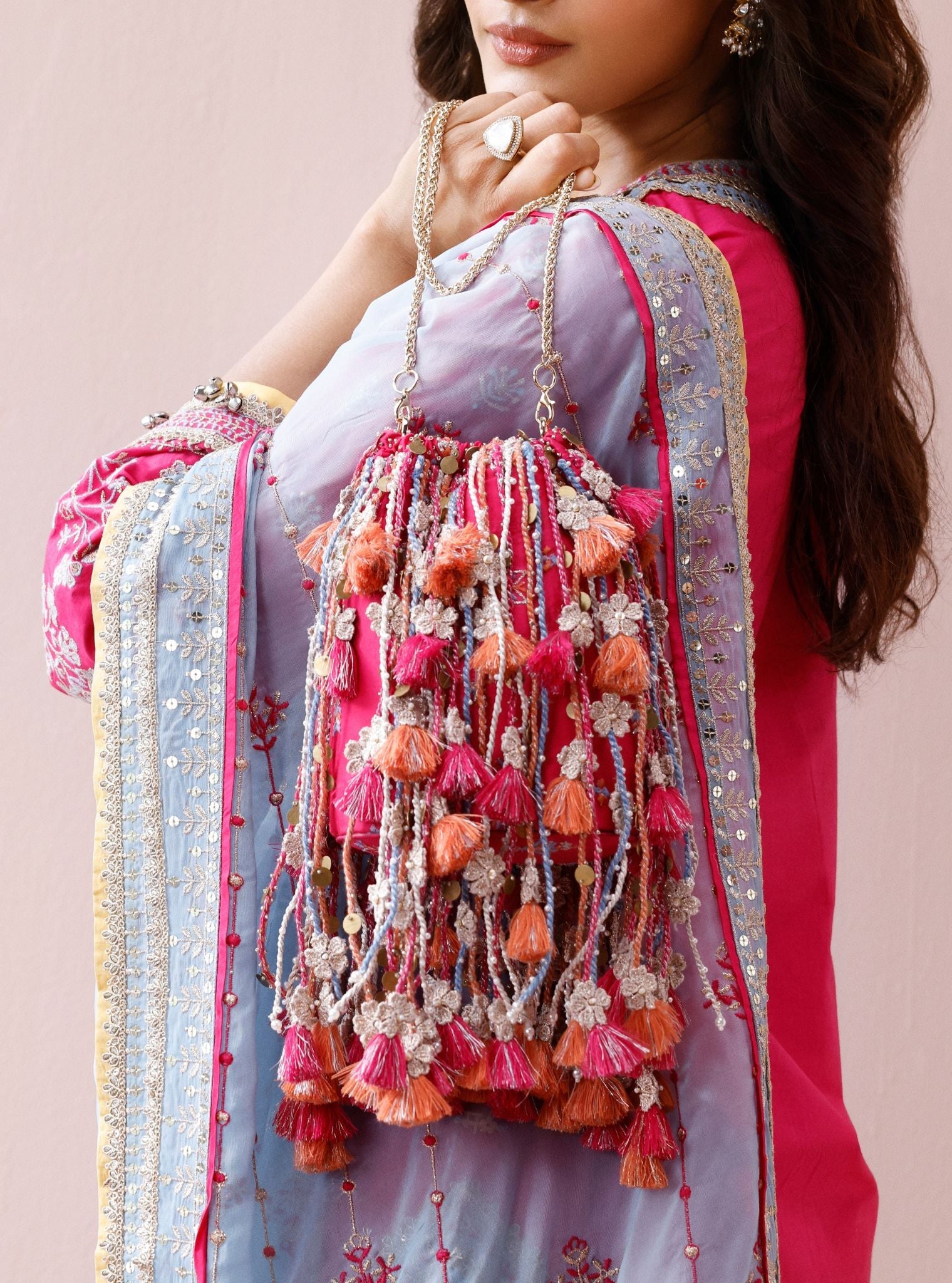 Bougainvillea Fushia Tassels Potli Bag