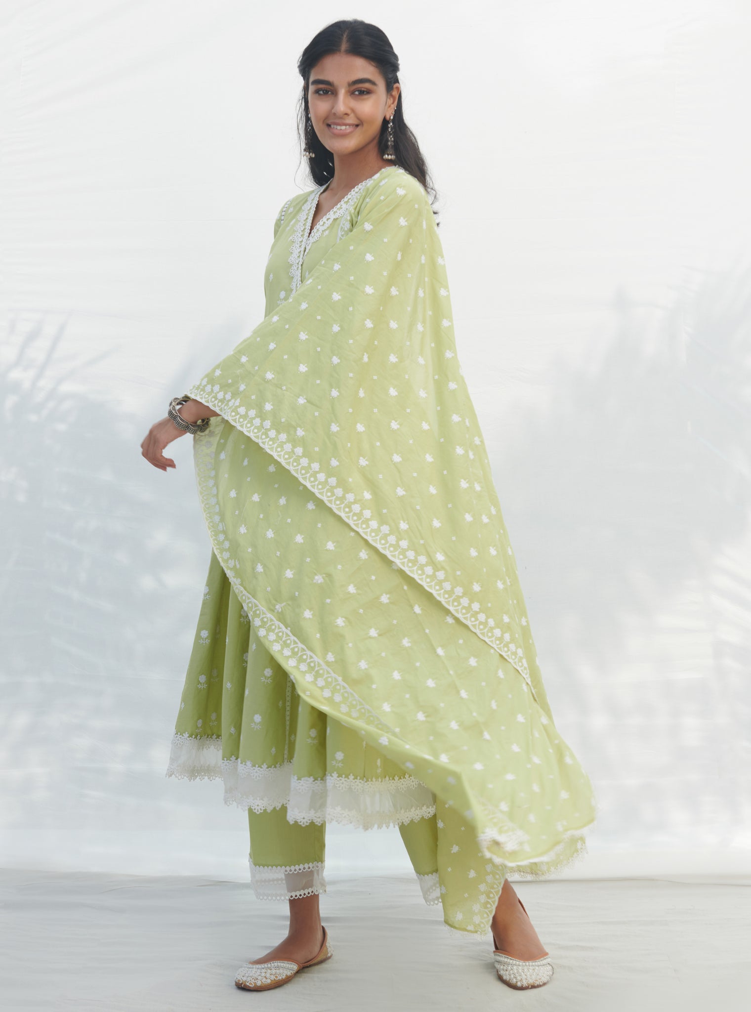 Mulmul Supima Cotton Kankon Lime Dupatta