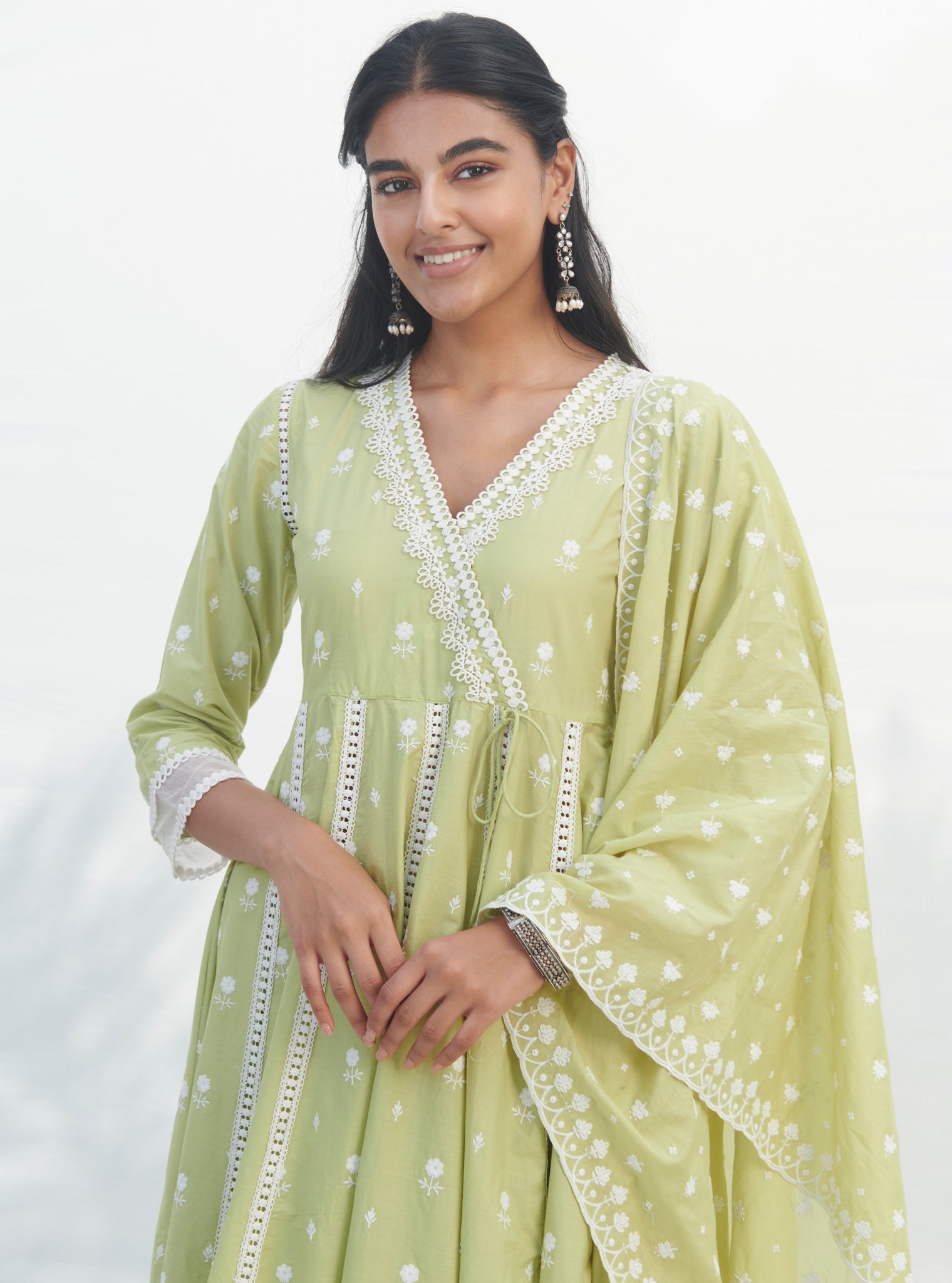 Mulmul Supima Cotton Kankon Lime Dupatta