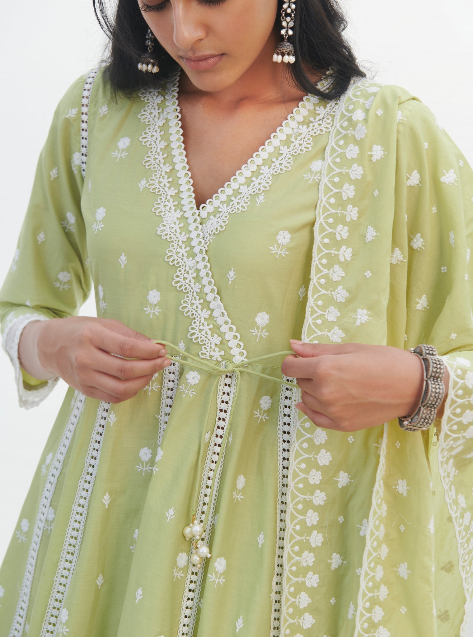 Mulmul Supima Cotton Kankon Lime Dupatta