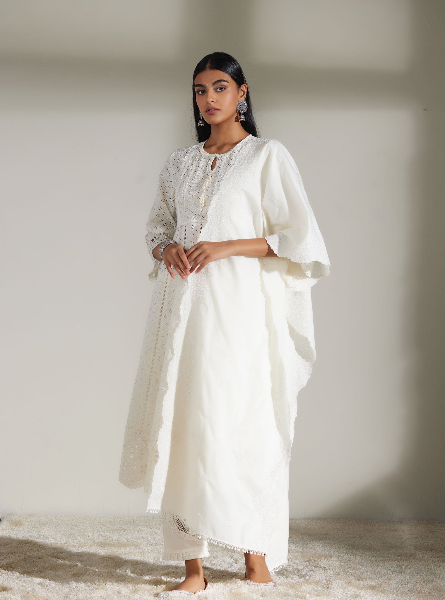 Mulmul Supima Cotton Arris White Anarkali  Kurta