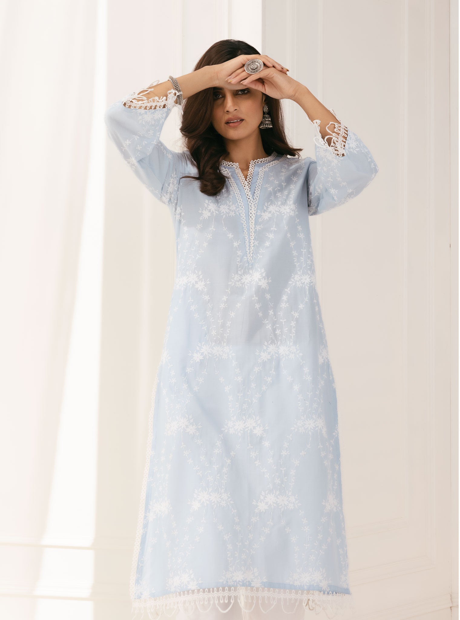 Mulmul Supima Cotton Arki Blue Kurta