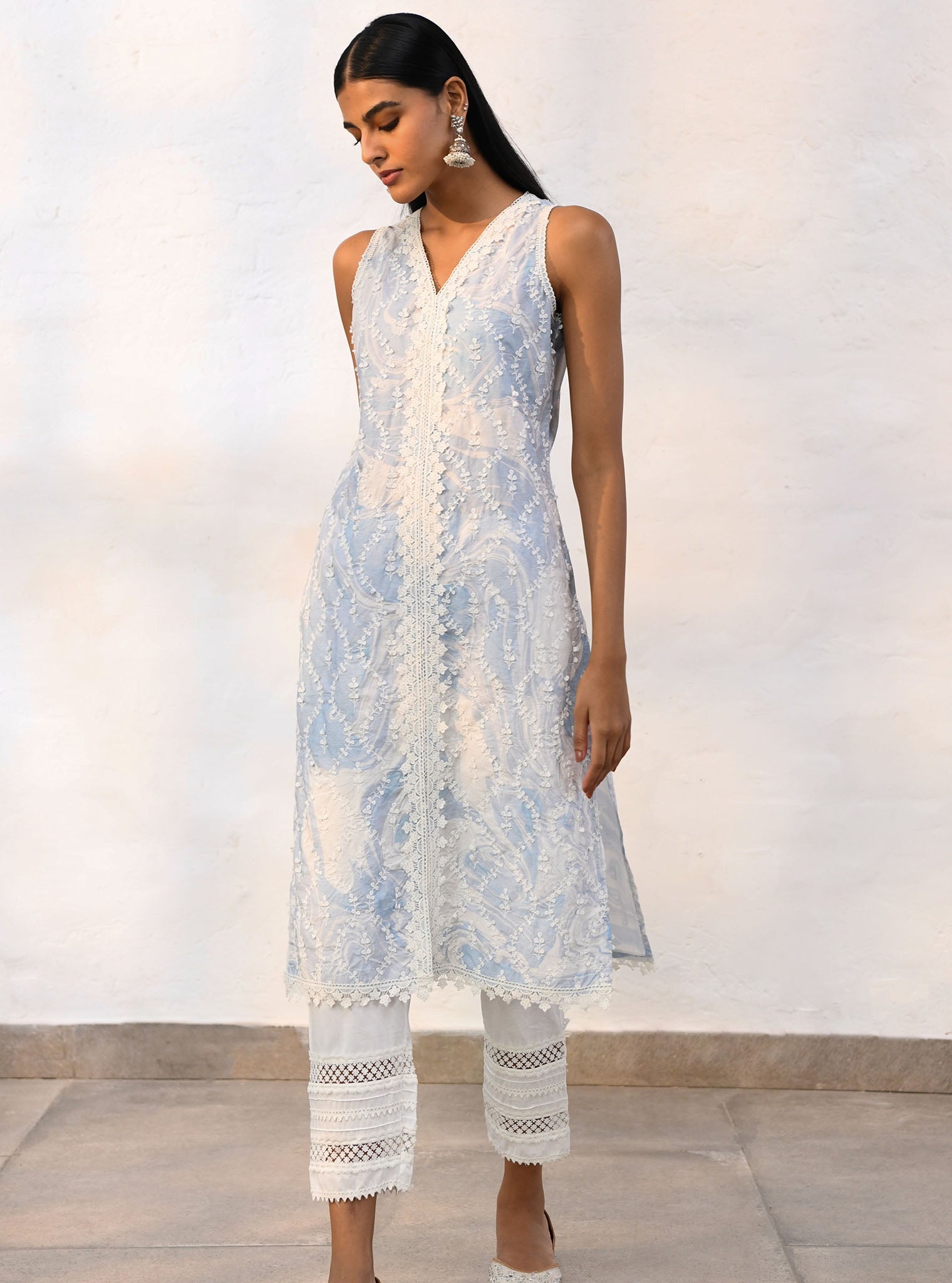 Mulmul Supima Cotton Marble Avalon Blue kurta