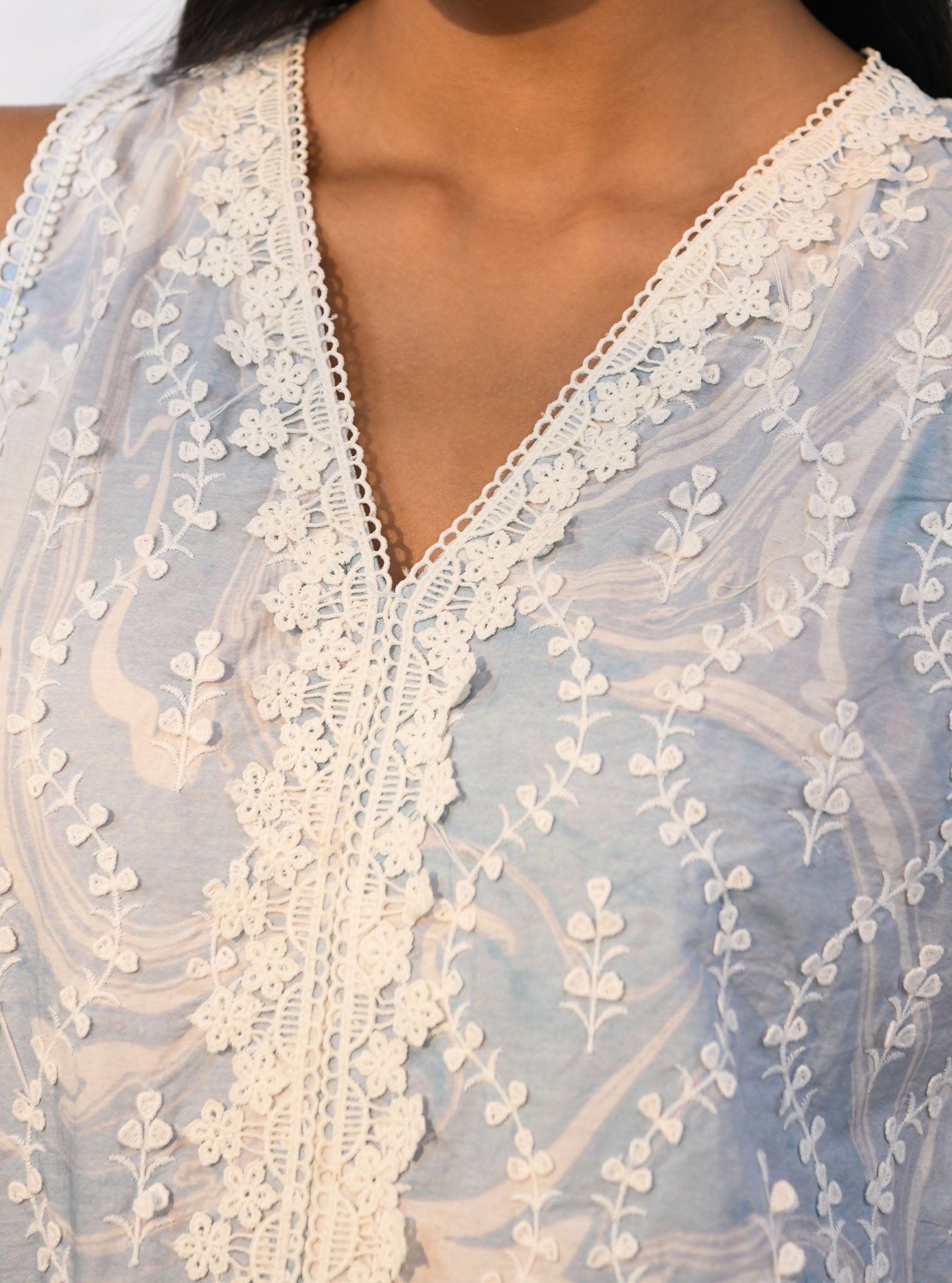 Mulmul Supima Cotton Marble Avalon Blue kurta