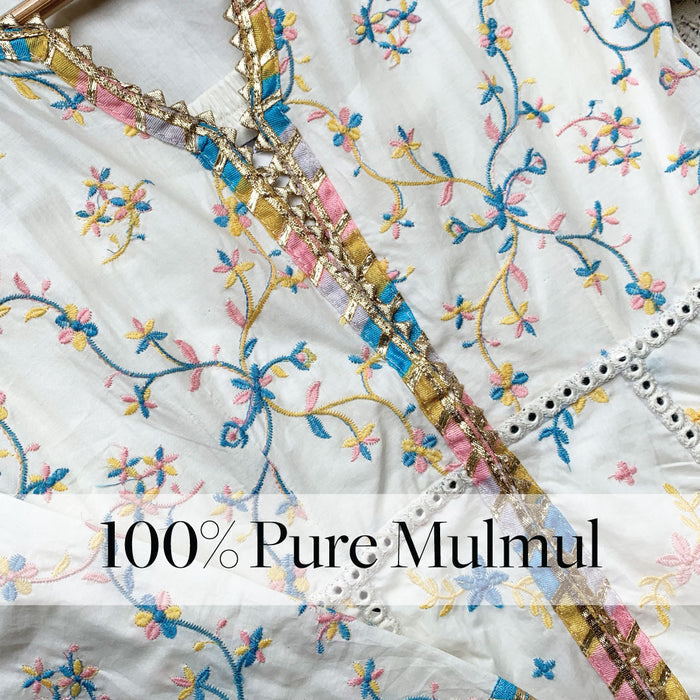Mulmul Supima Cotton Ayla Anarkali Off White Kurta