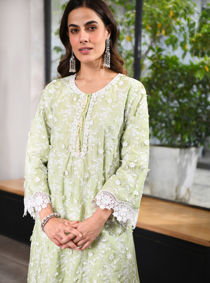 Mulmul Supima Cotton Baybreeze Green Kurta