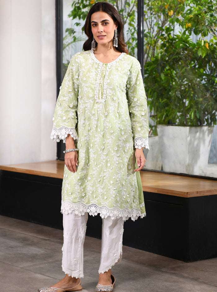Mulmul Supima Cotton Baybreeze Green Kurta