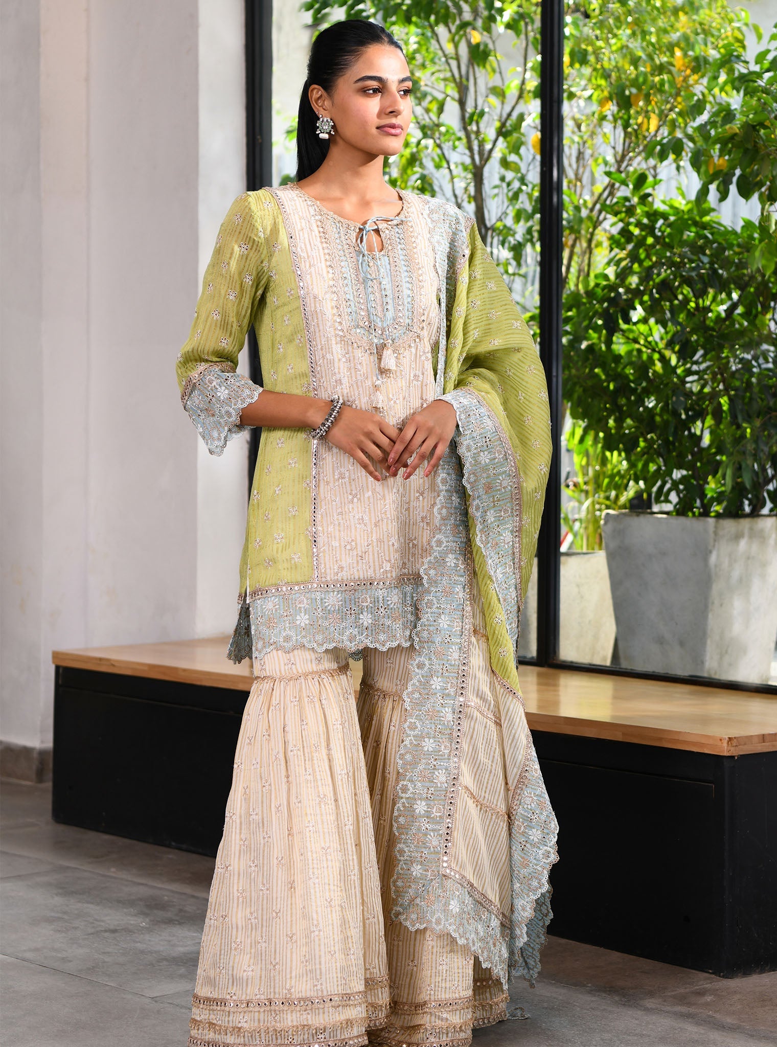 Mulmul Banarsi Birchin Off White Kurta