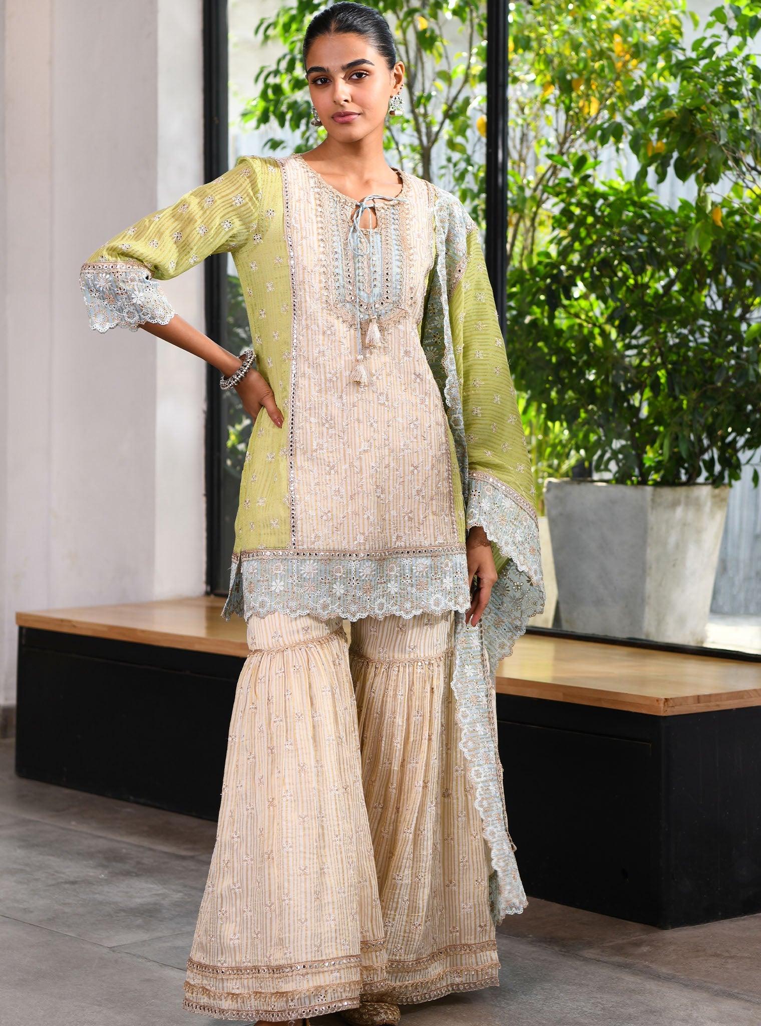 Mulmul Banarsi Birchin Off White Kurta