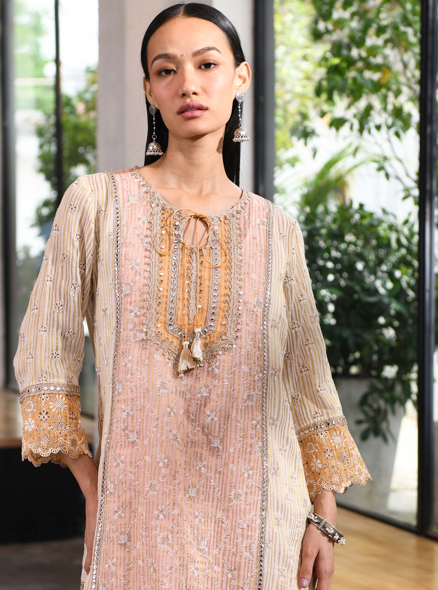 Mulmul Banarsi Birchin Pink Kurta