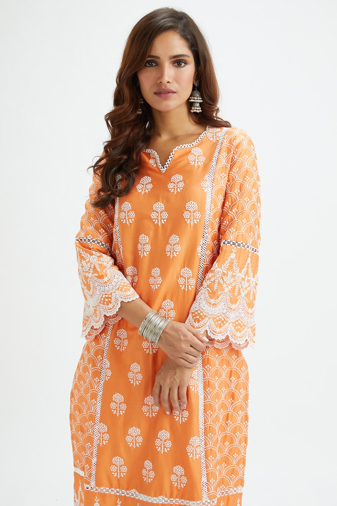 Mulmul Supima Satin Blair Orange Kurta