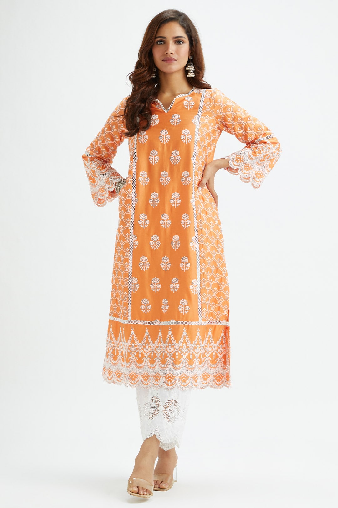 Mulmul Supima Satin Blair Orange Kurta