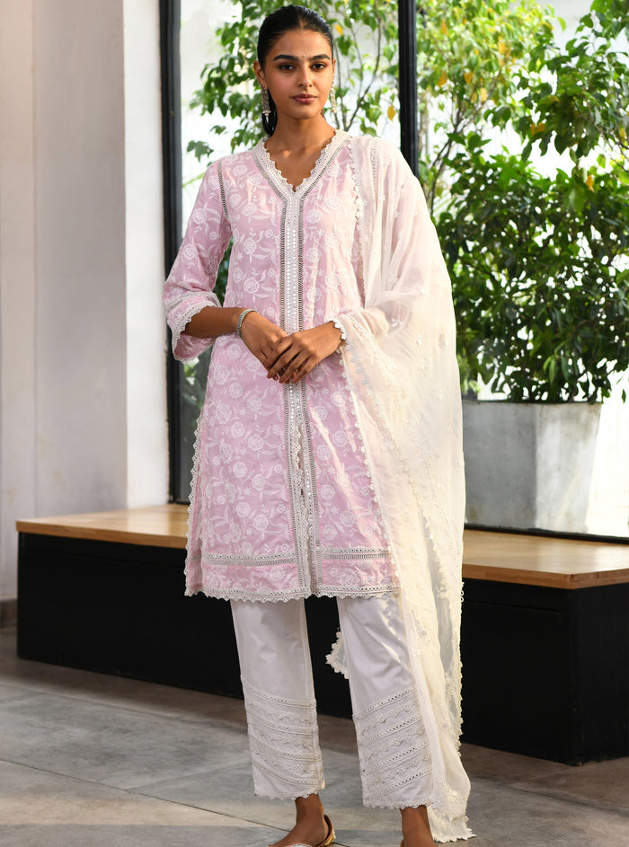 Mulmul Supima Cotton Briallen Kurta Pink