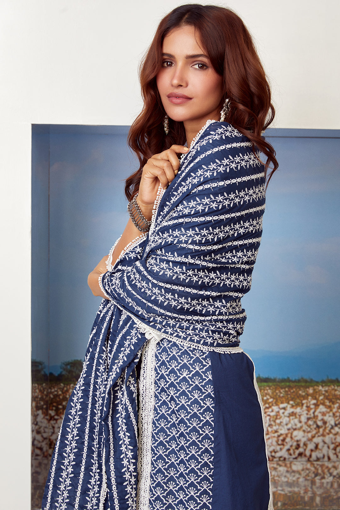 Mulmul Supima Cotton Capella Navy Dupatta