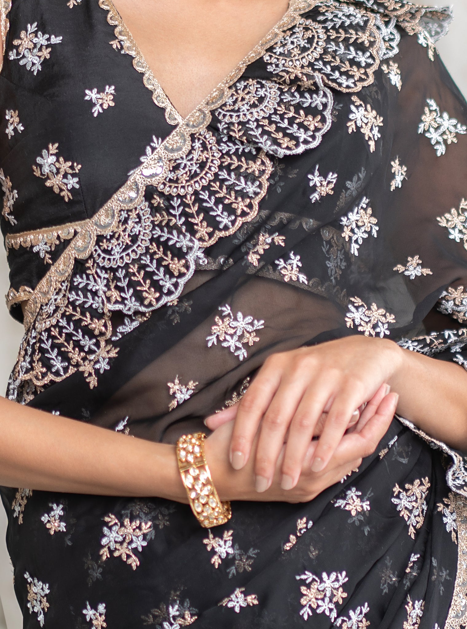 Chandni Organza Black Saree