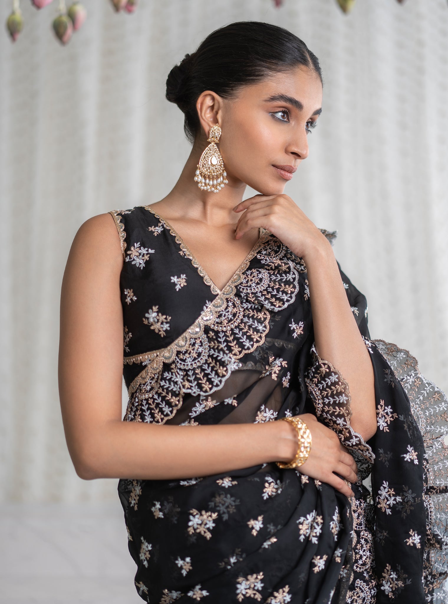 Chandni Organza Black Saree