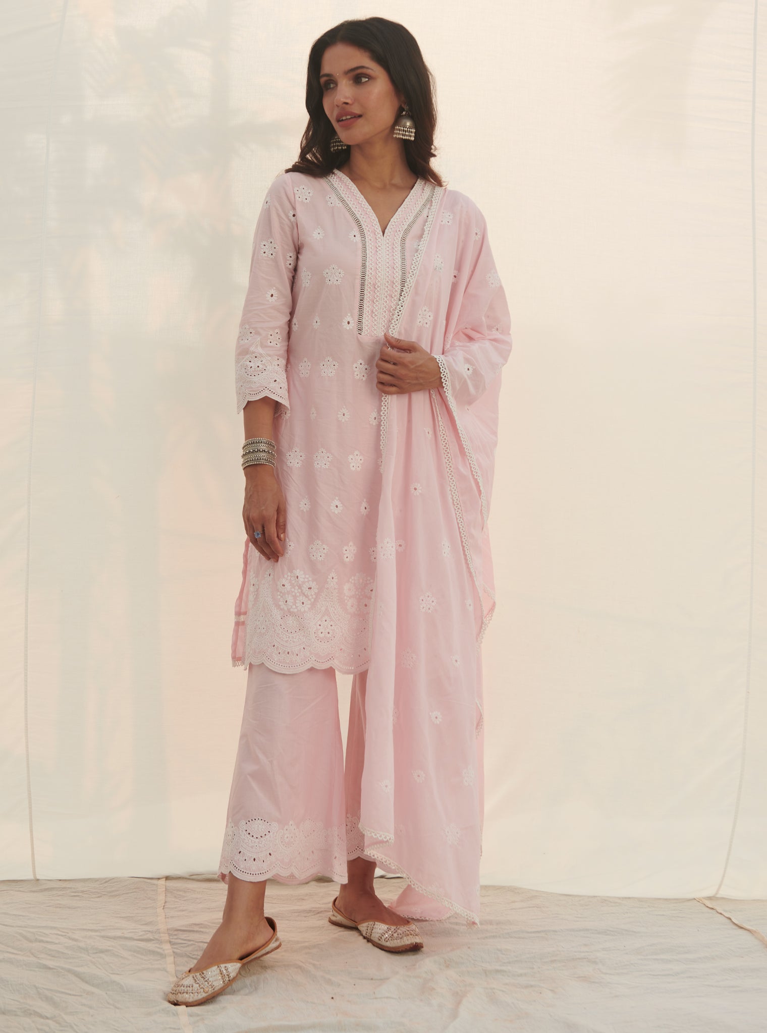 Mulmul Supima Cotton Parra Pink Dupatta