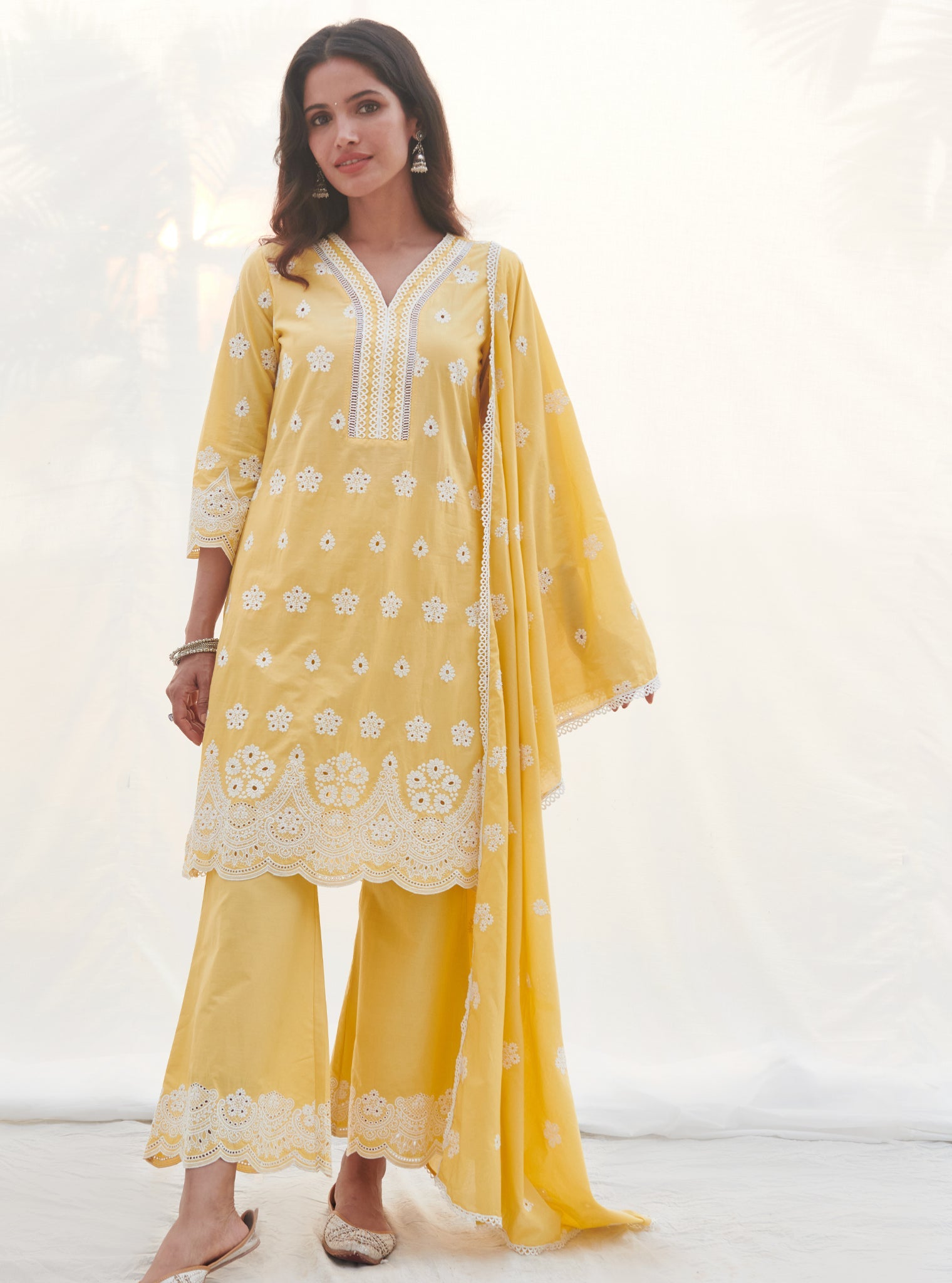 Mulmul Supima Cotton Parra Yellow Dupatta