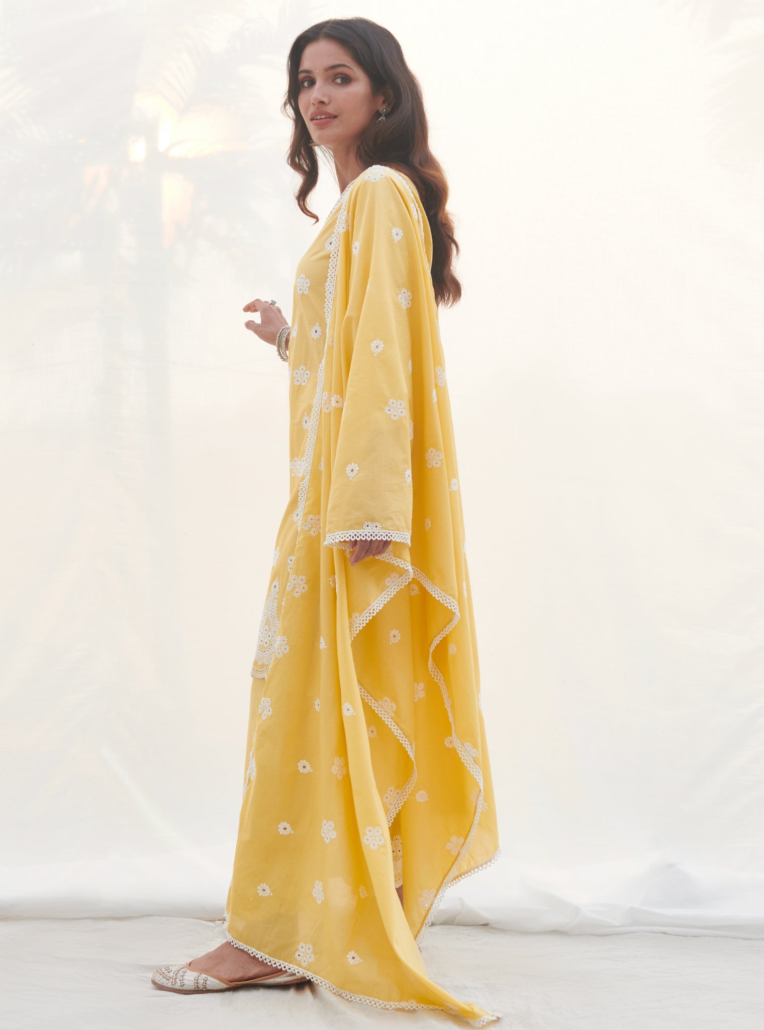 Mulmul Supima Cotton Parra Yellow Dupatta