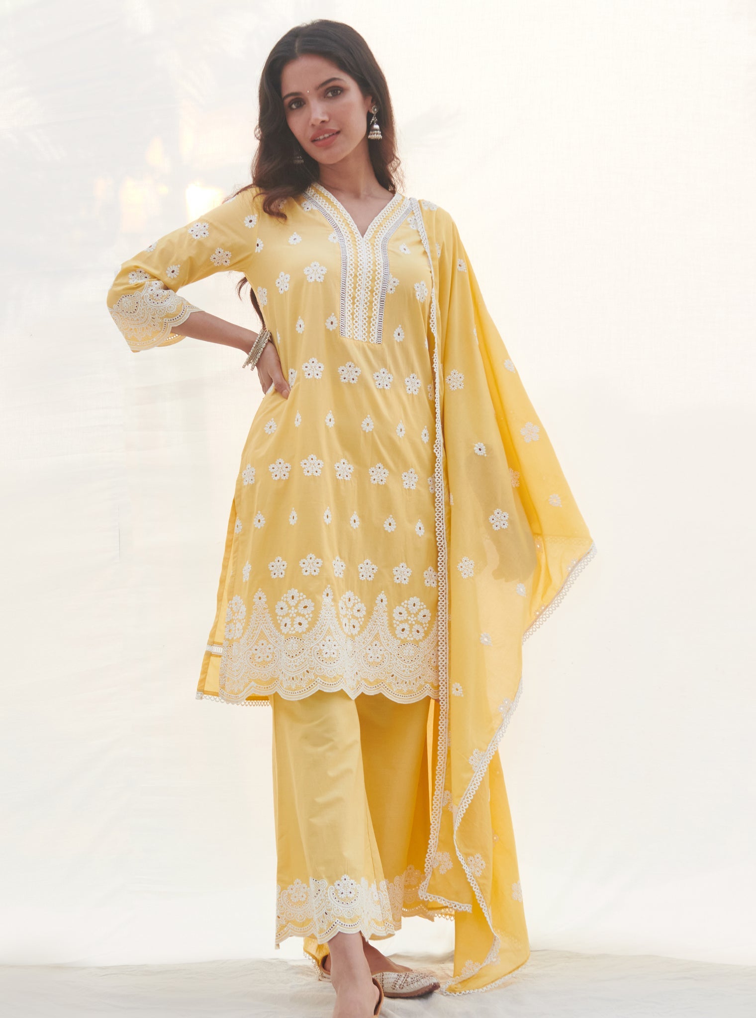 Mulmul Supima Cotton Parra Yellow Dupatta