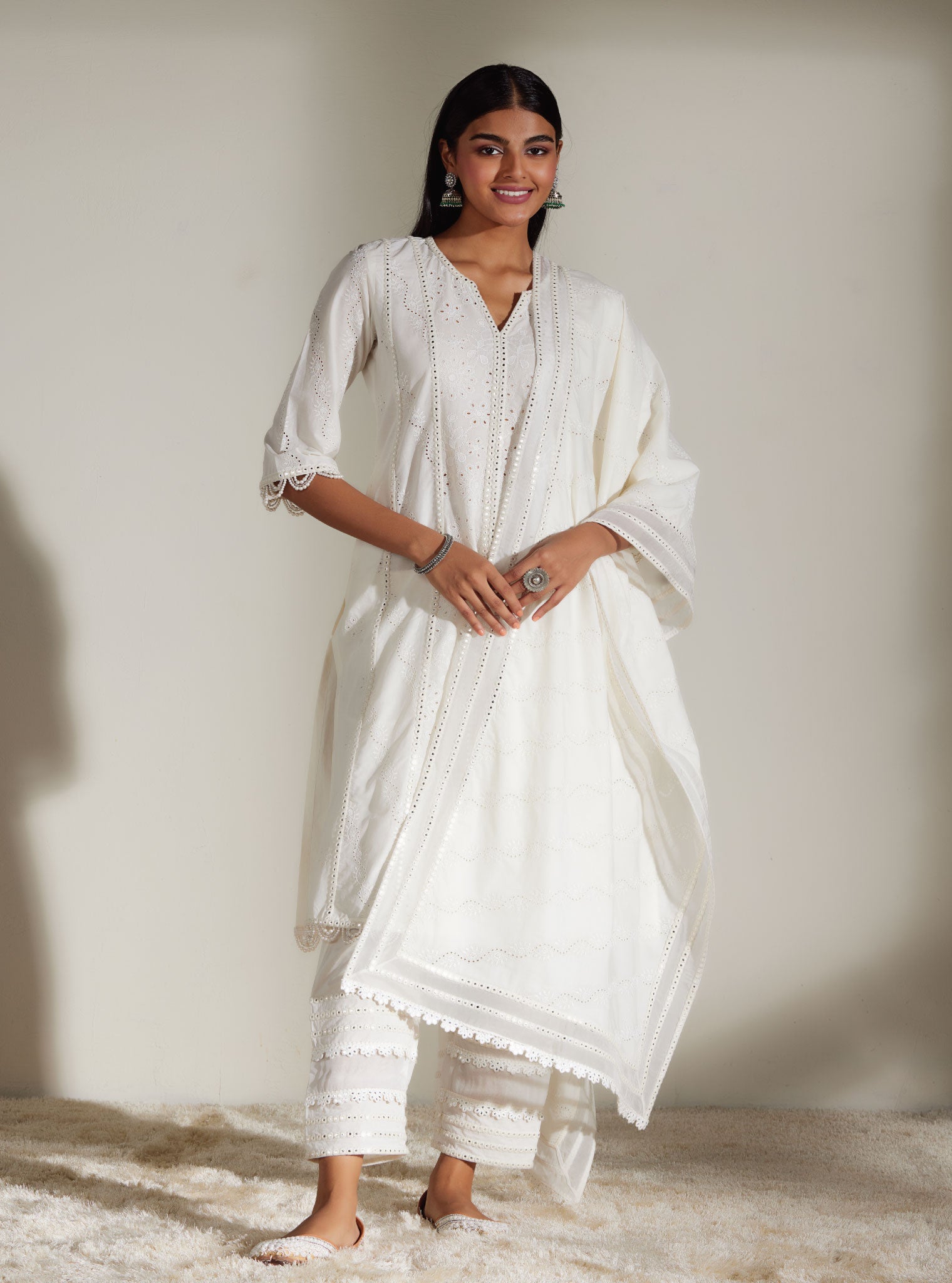 Mulmul Supima Cotton Cara White Kurta