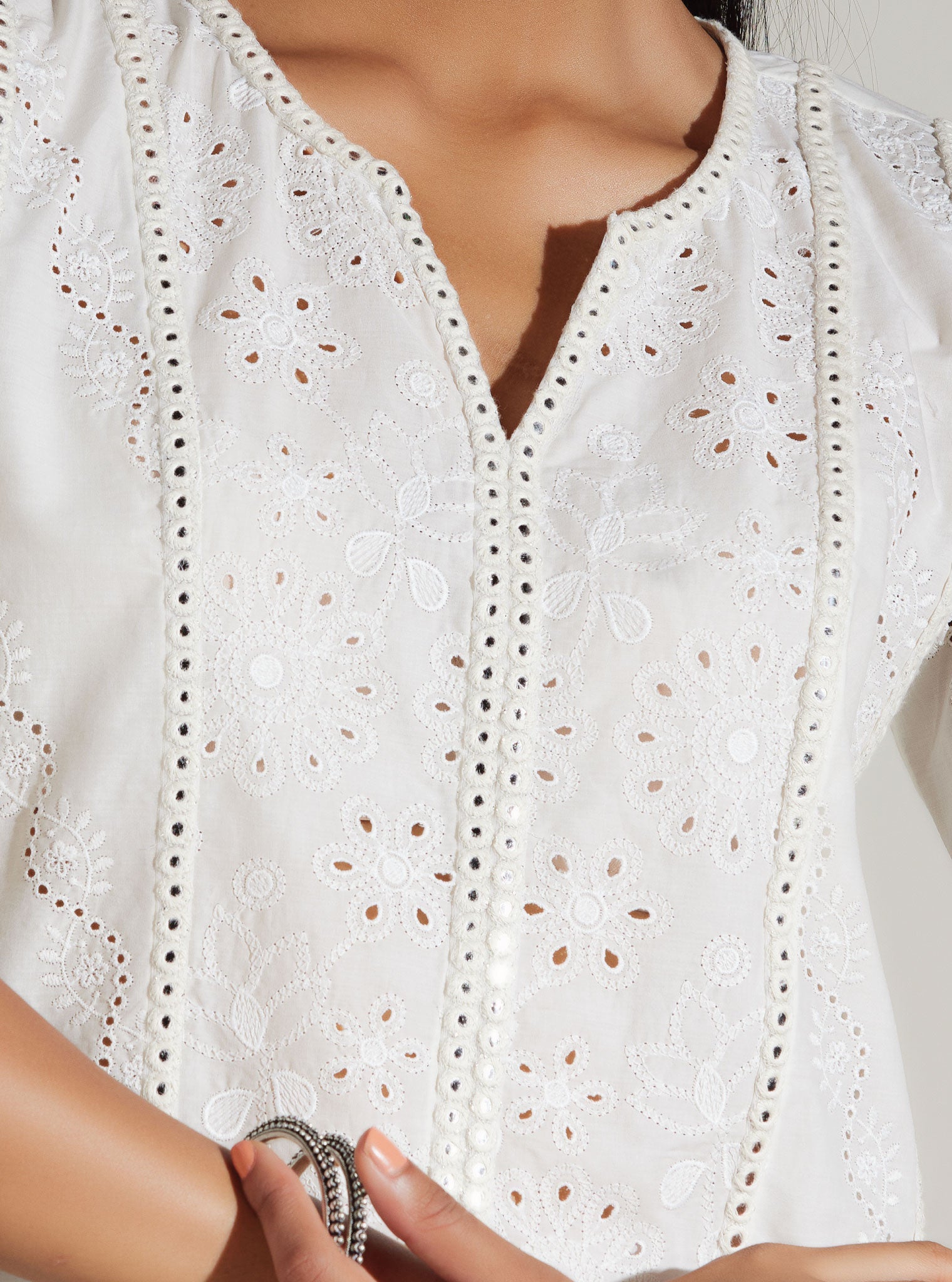 Mulmul Supima Cotton Cara White Kurta