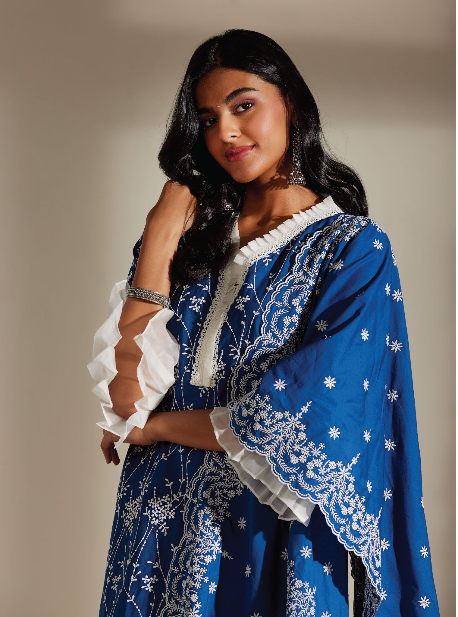 Mulmul Supima Cotton Carmen Navy Kurta