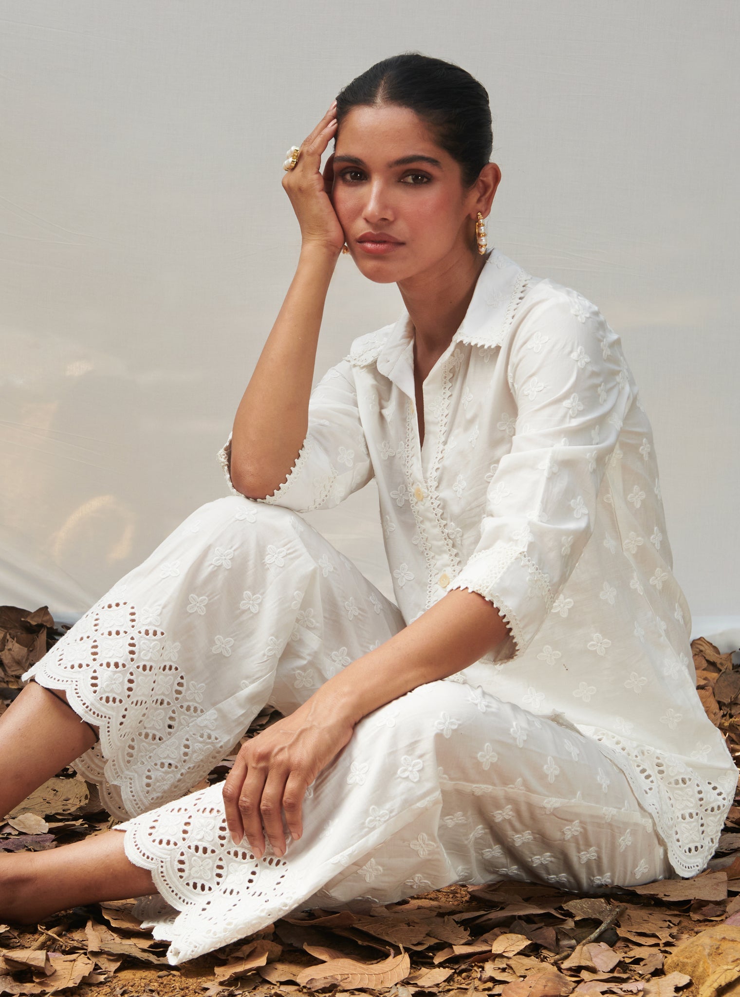 Caspia Cotton White Co-ord Set