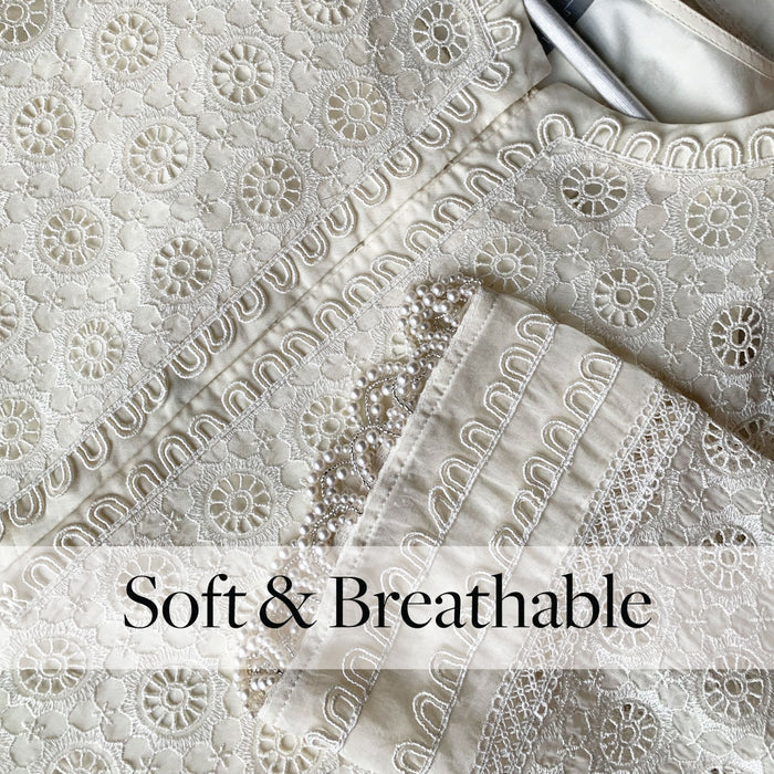 Mulmul Organza Charlotte Off White Kurta