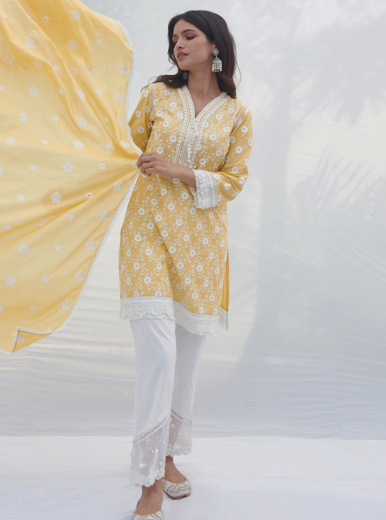 Mulmul Supima Cotton Codli Yellow kurta