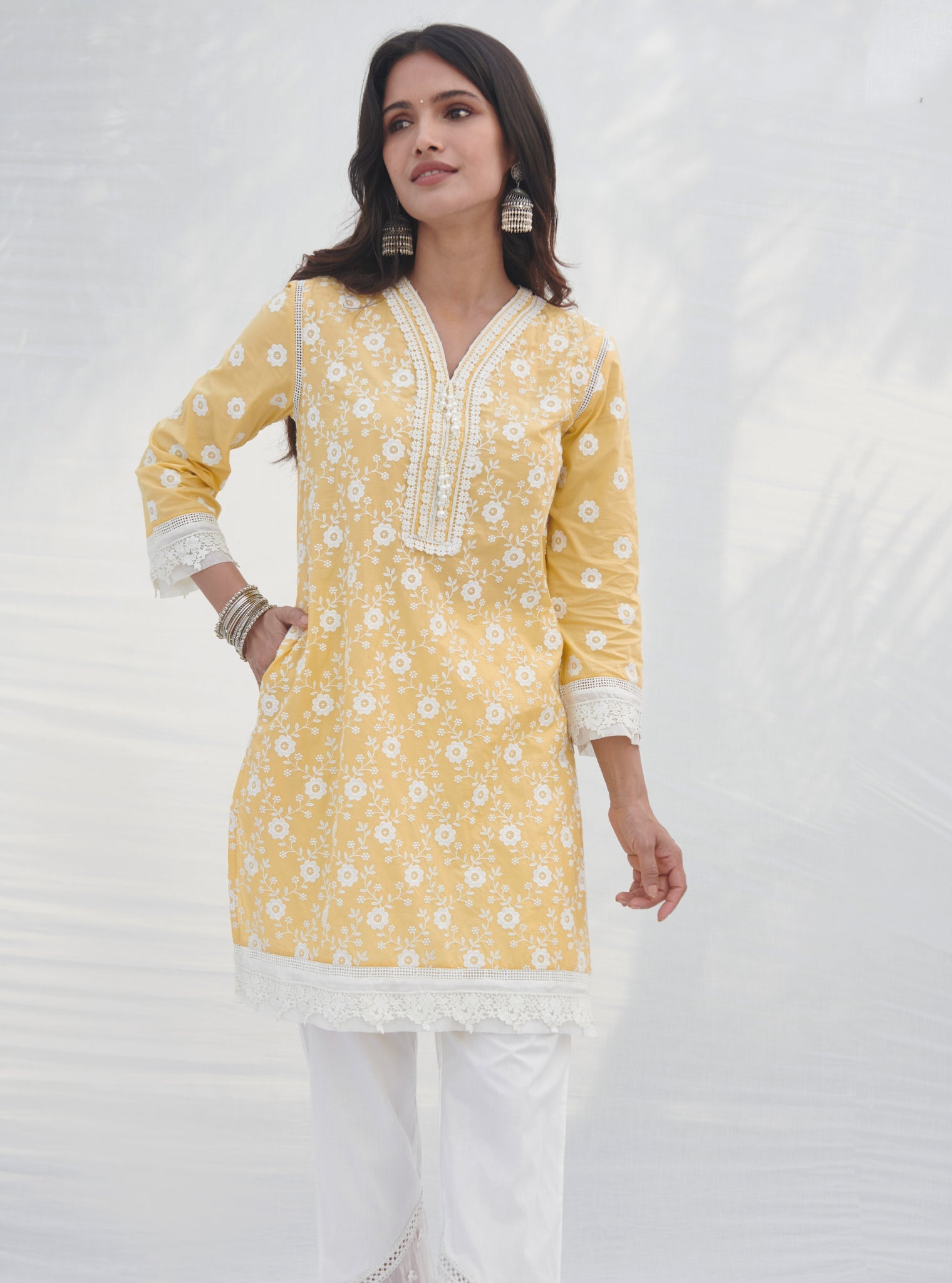 Mulmul Supima Cotton Codli Yellow kurta
