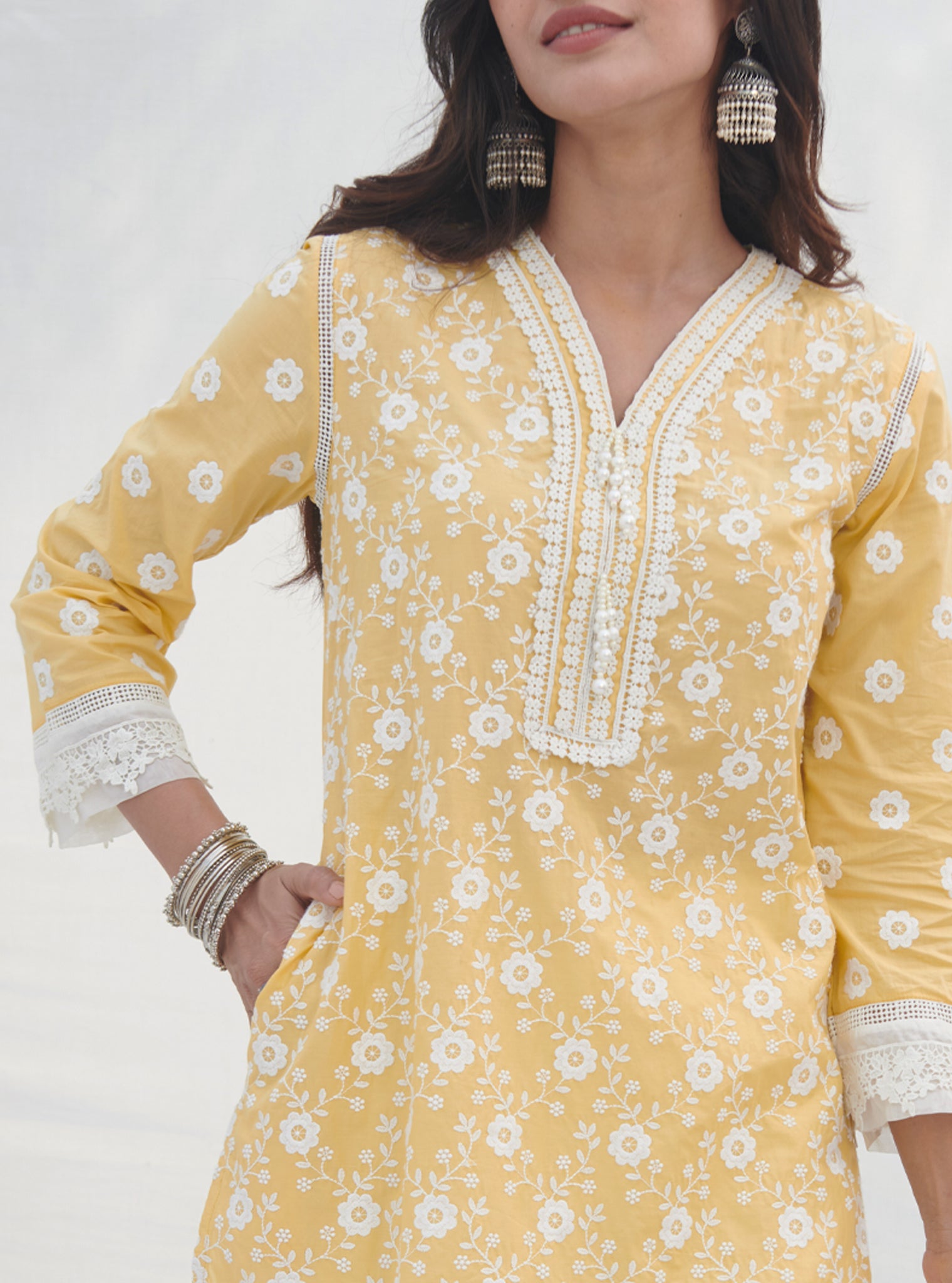 Mulmul Supima Cotton Codli Yellow kurta