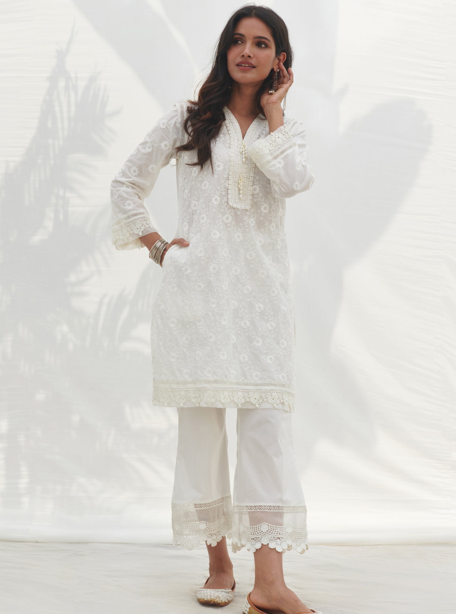 Mulmul Supima Cotton Codli White kurta