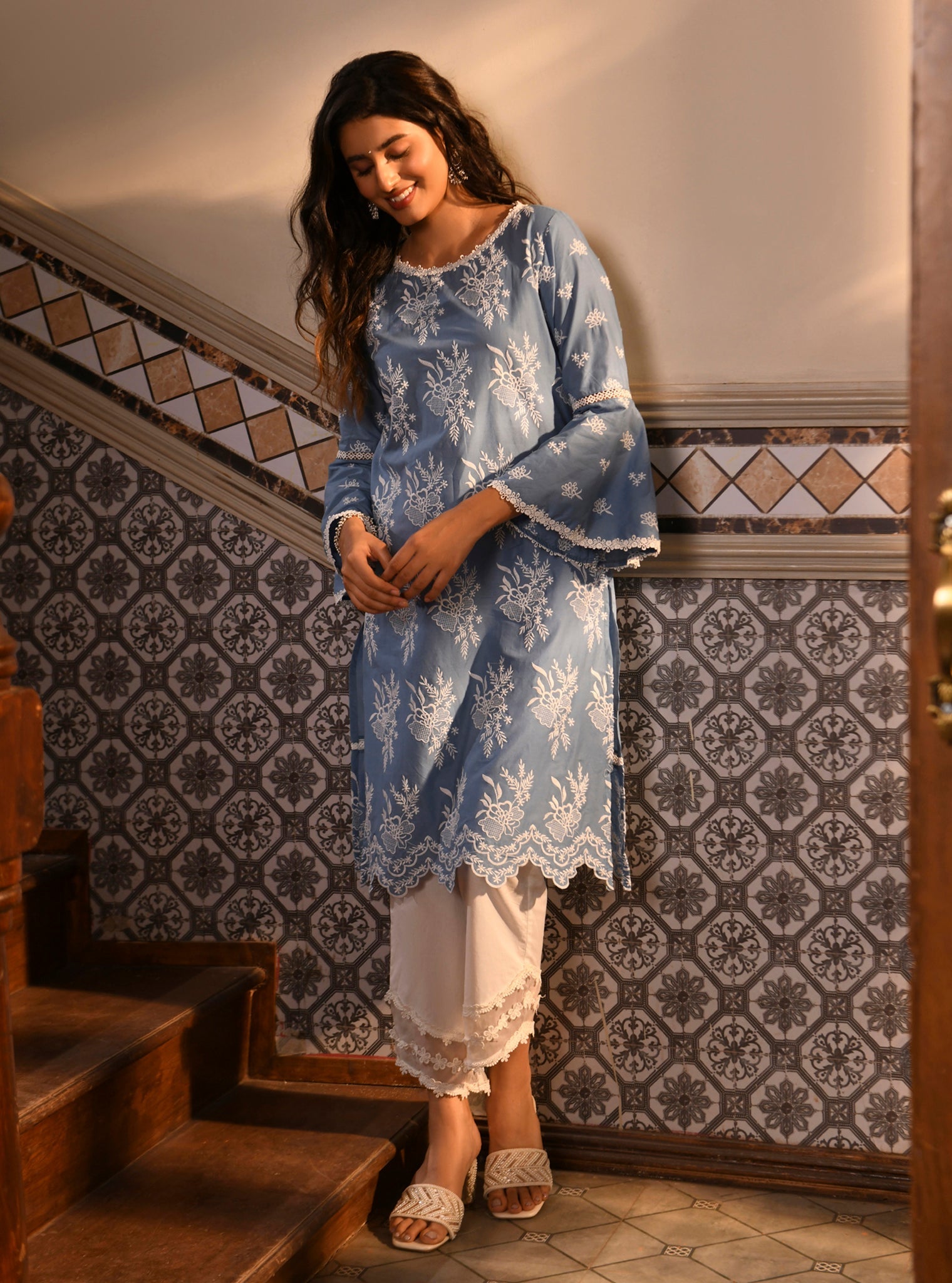 Mulmul Cotton Anisa denim Kurta