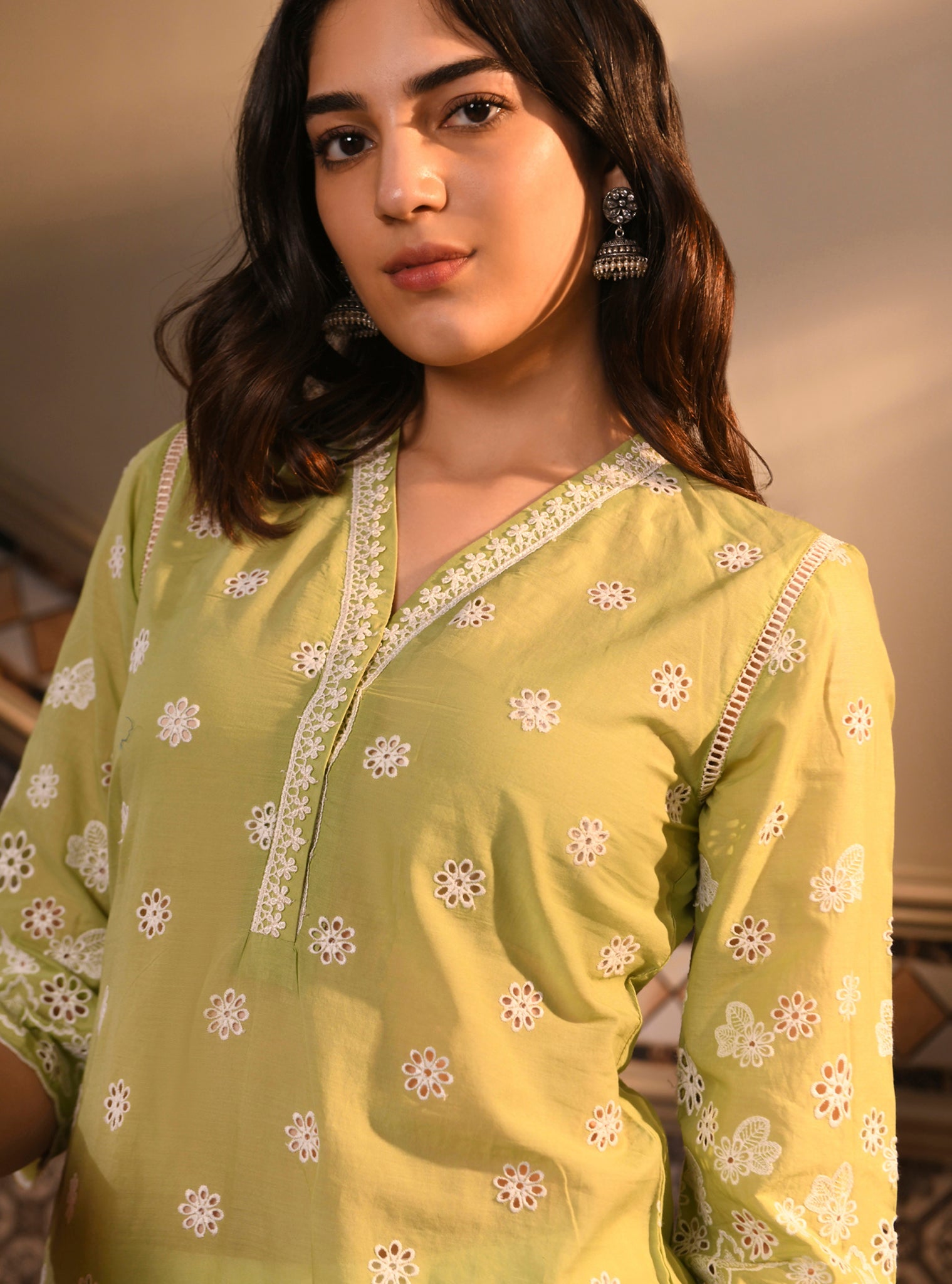 Mulmul Cotton Irsia Light Green Kurta