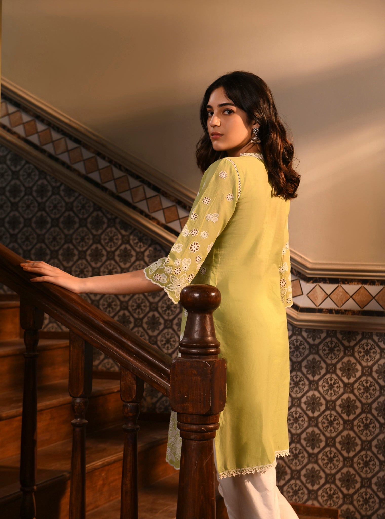 Mulmul Cotton Irsia Light Green Kurta