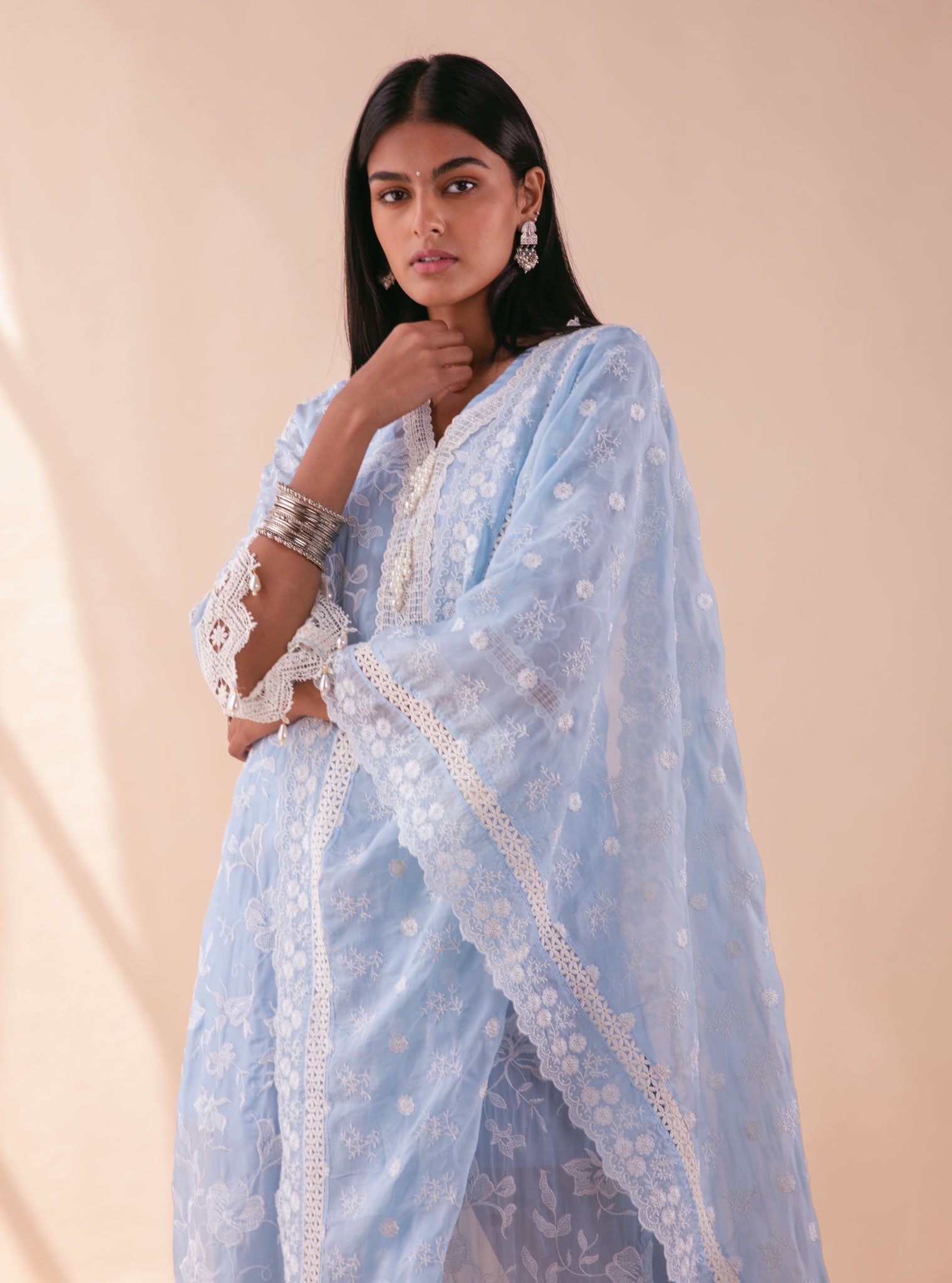 Mulmul Organza Delilah Blue Kurta