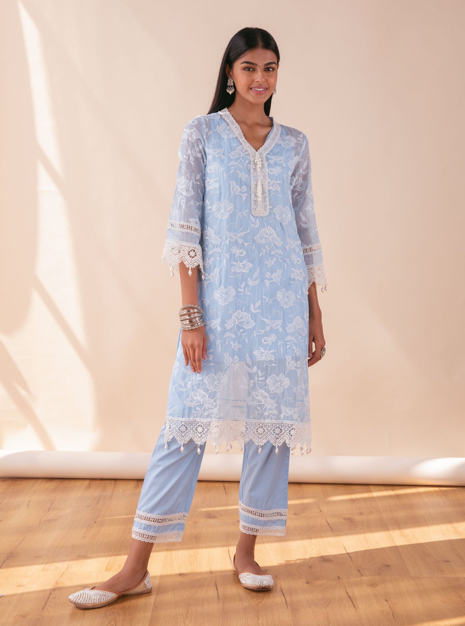 Mulmul Organza Delilah Blue Kurta