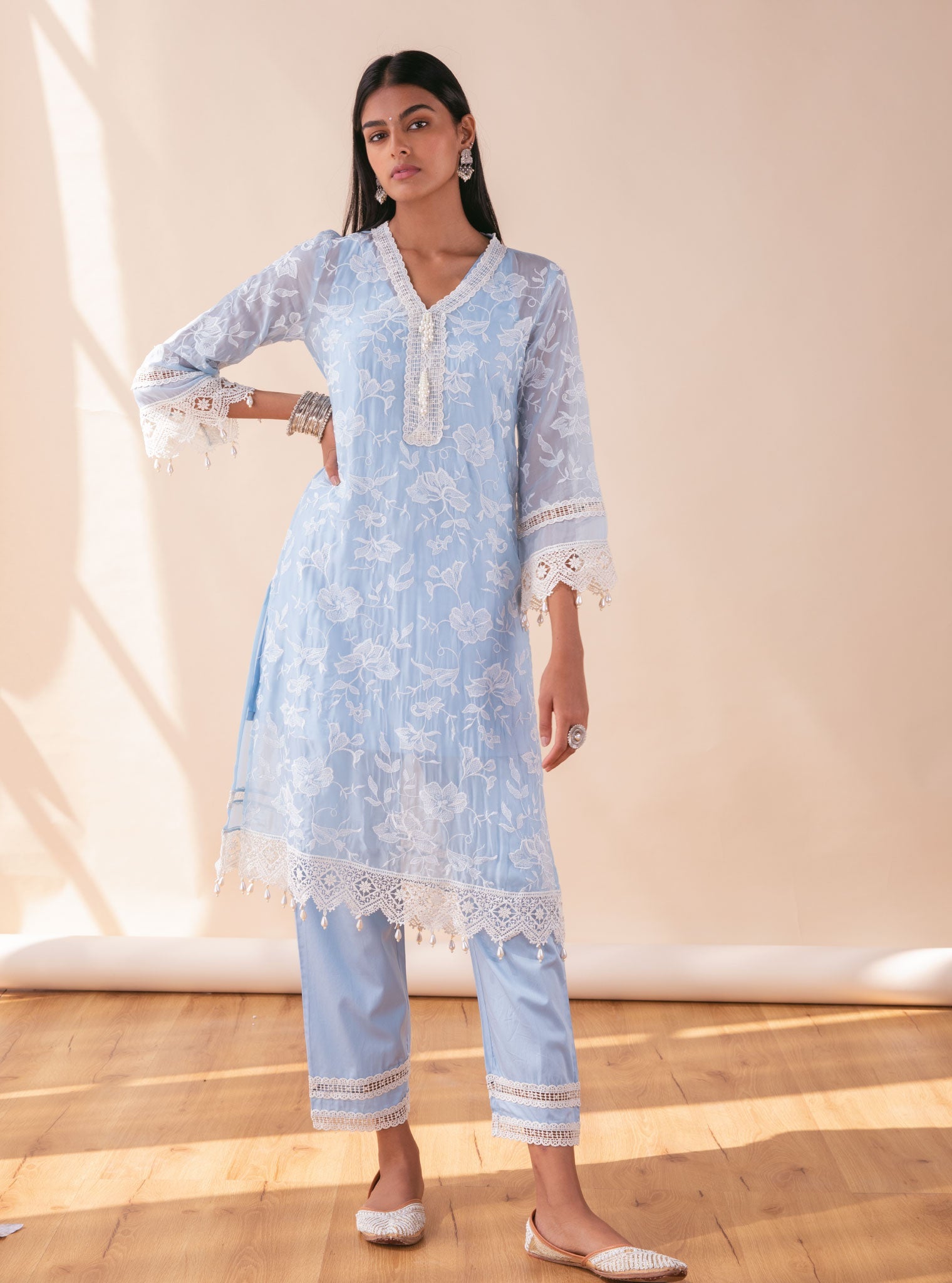 Mulmul Organza Delilah Blue Kurta
