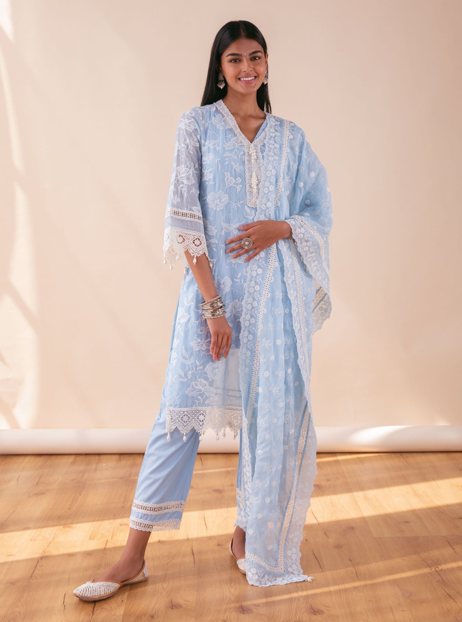 Mulmul Organza Delilah Blue Kurta