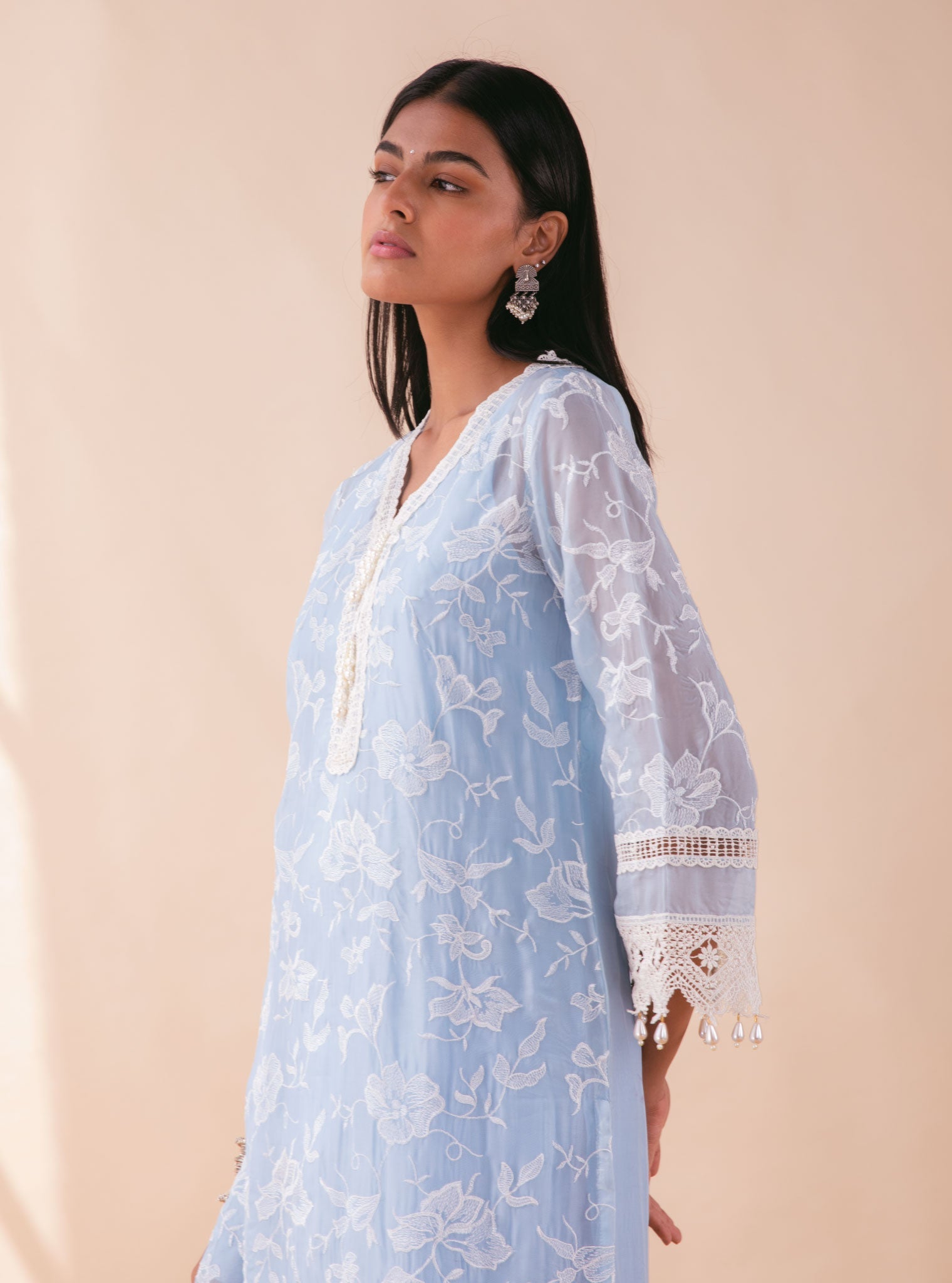 Mulmul Organza Delilah Blue Kurta