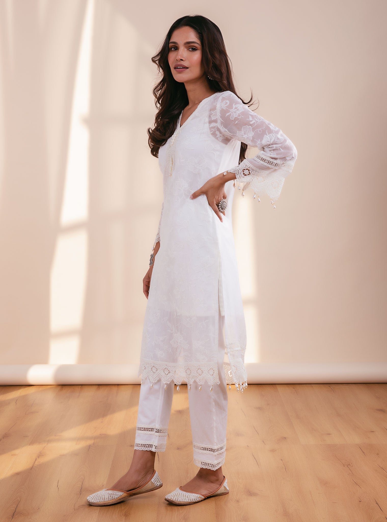 Mulmul Organza Delilah Off White Kurta
