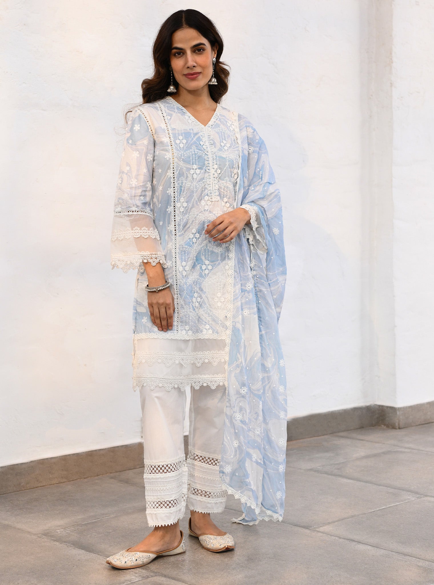Mulmul Supima Cotton Marble Delphi Blue kurta