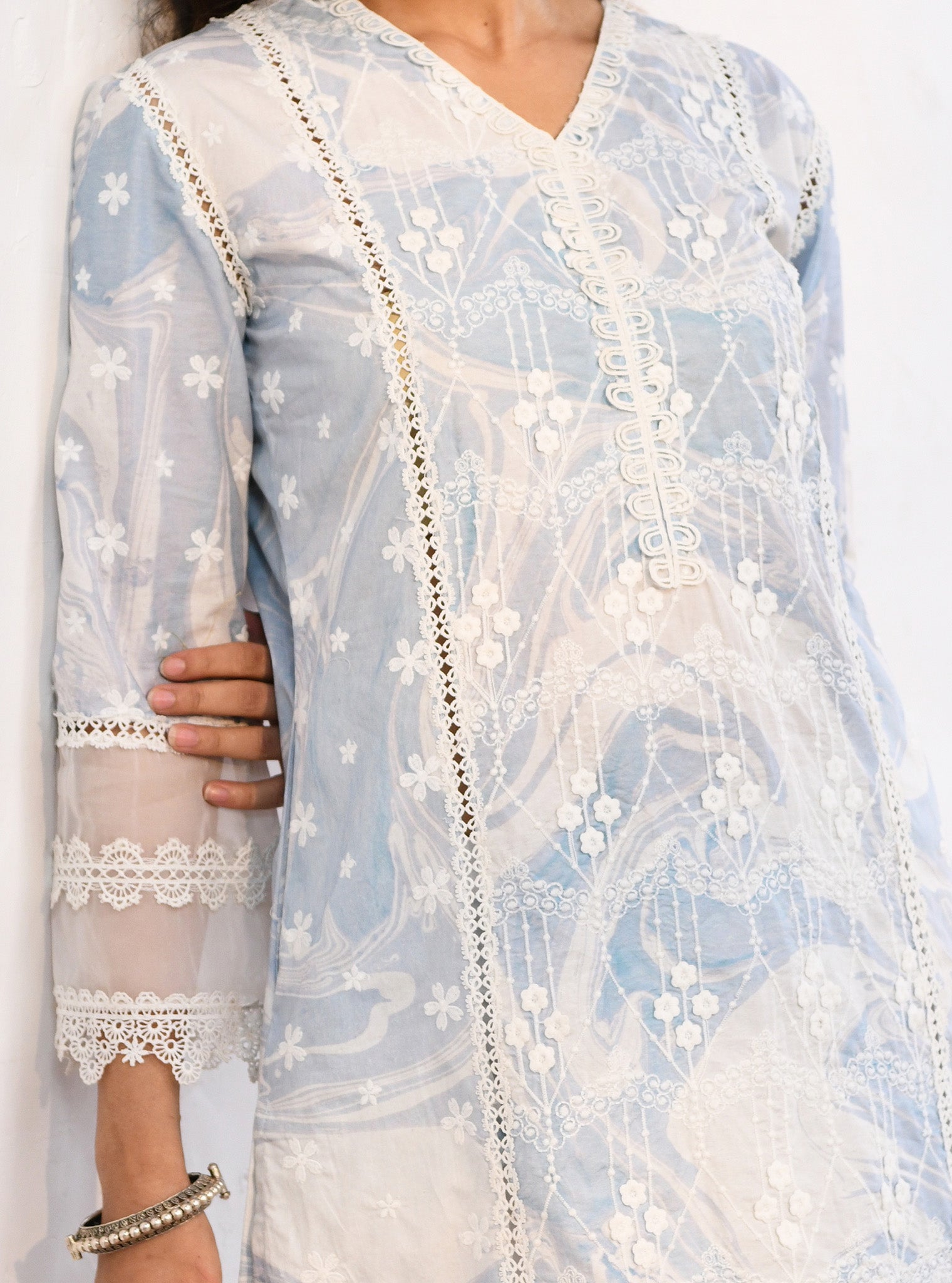 Mulmul Supima Cotton Marble Delphi Blue kurta