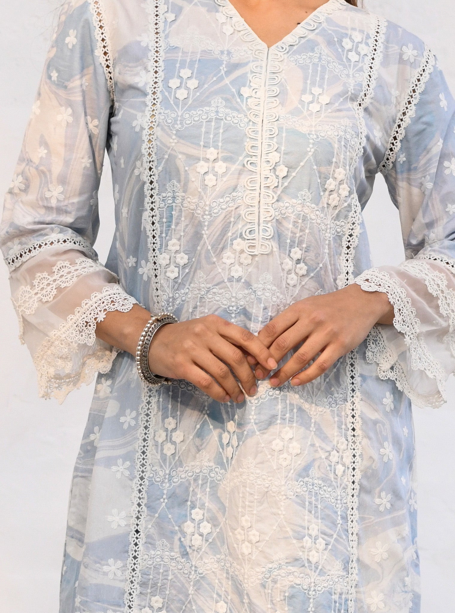 Mulmul Supima Cotton Marble Delphi Blue kurta