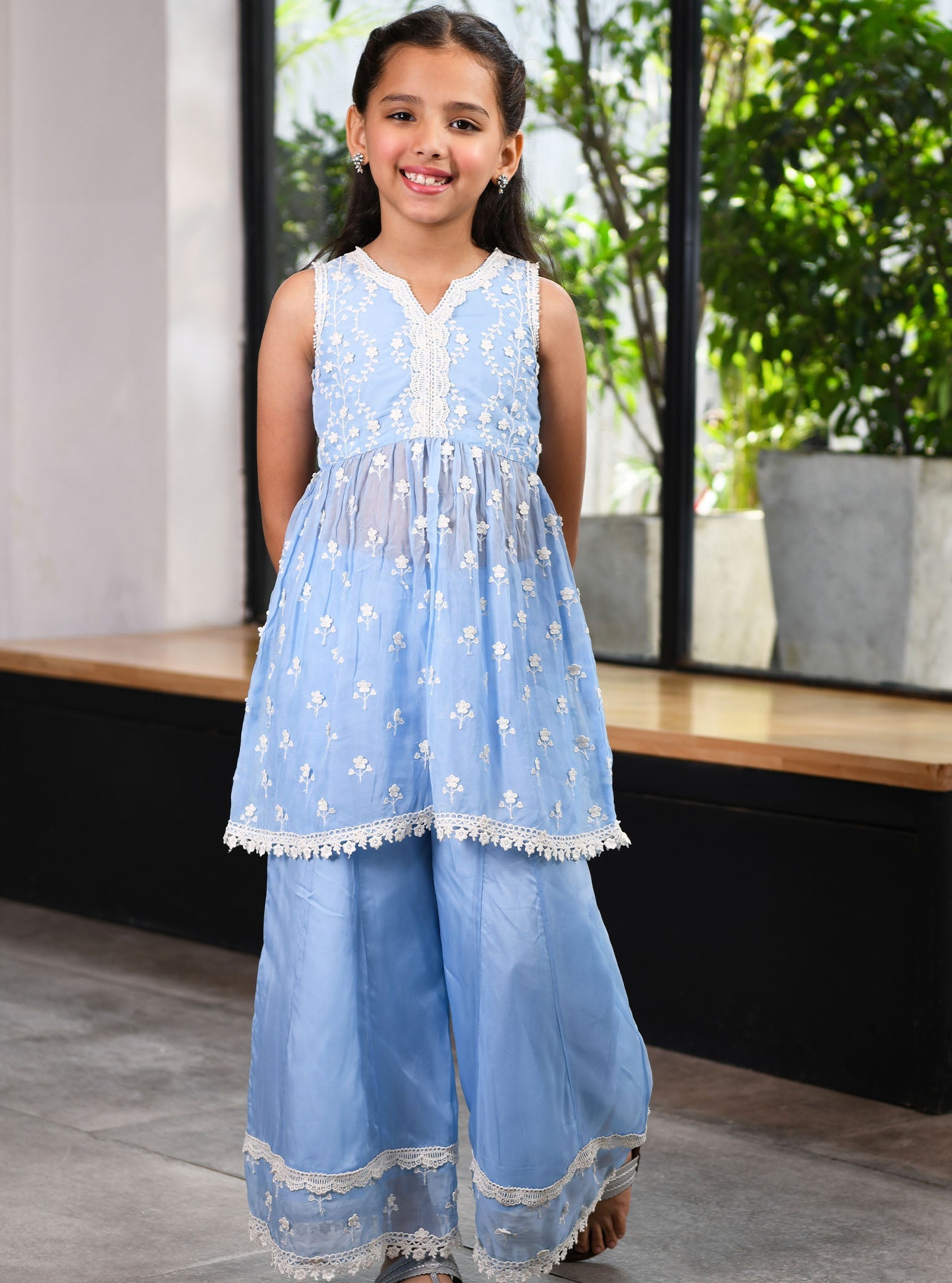 Mulmul Blue Organza Destiny Kurta
